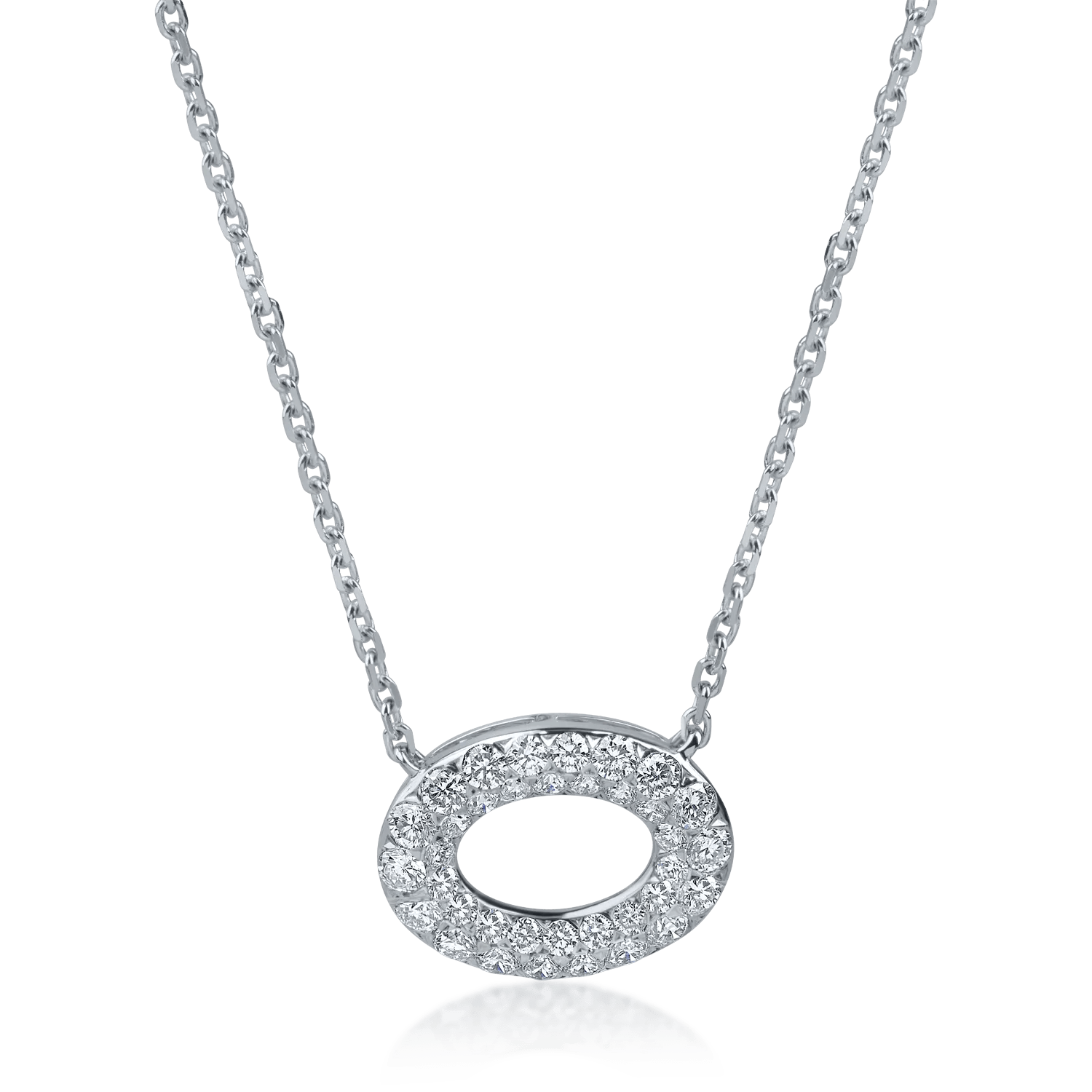 Lanț cu pandantiv rotund din aur alb și diamante de 0.58ct Lanț cu pandantiv rotund din aur alb și diamante de 0.58ct