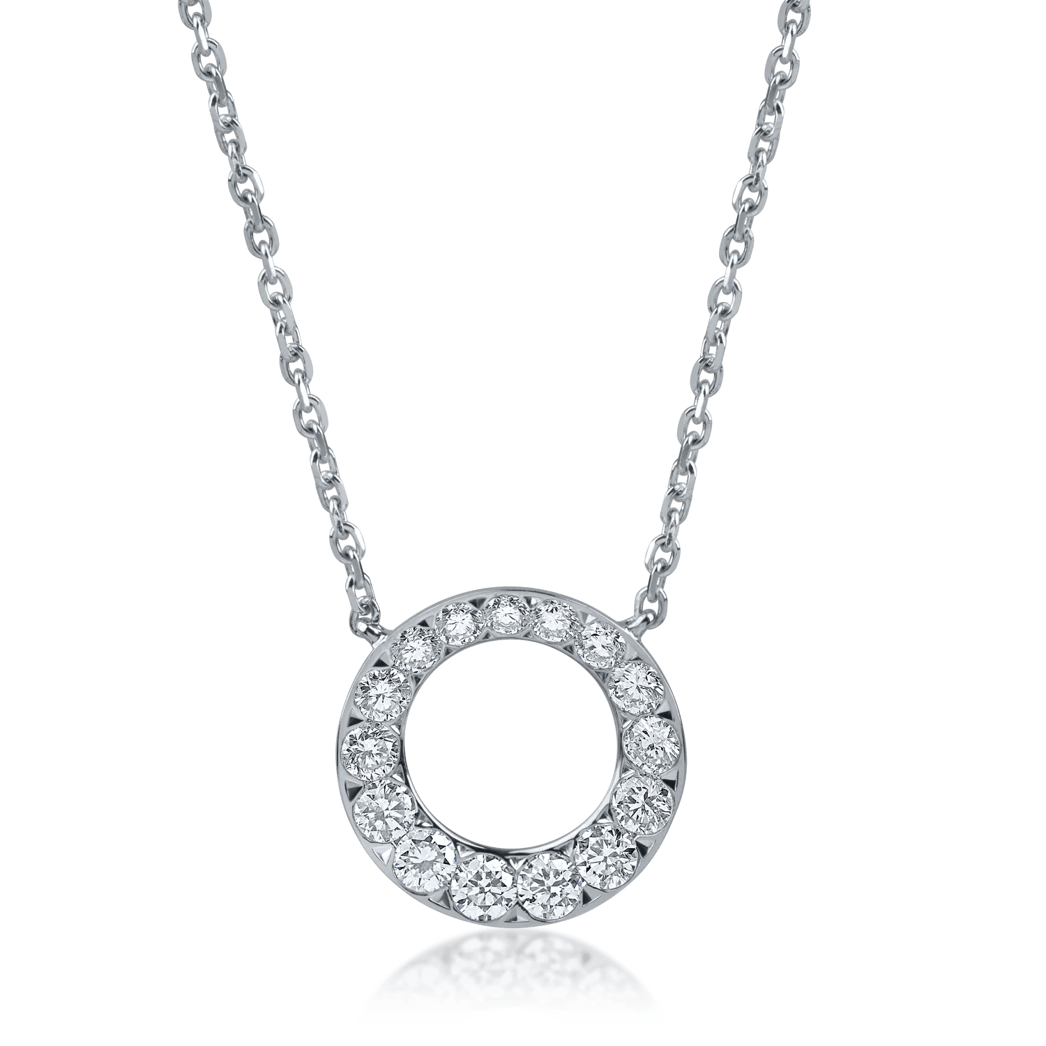 Lănțic cu pandantiv rotund din aur alb cu diamante de 0.62ct Lănțic cu pandantiv rotund din aur alb cu diamante de 0.62ct