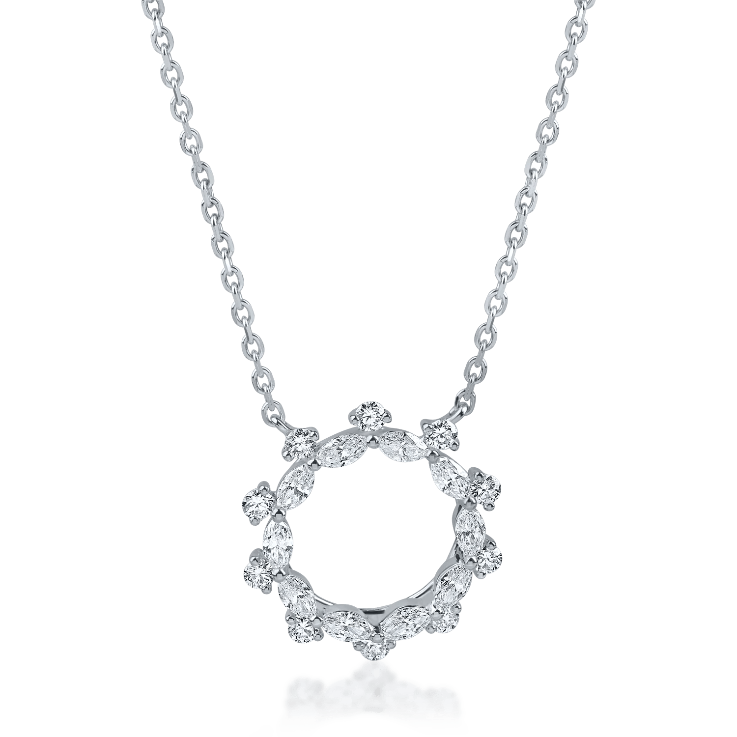 Lant cu pandantiv geometric din aur alb cu diamante marquise și rotunde de 0.64ct Lant cu pandantiv geometric din aur alb cu diamante marquise și rotunde de 0.64ct