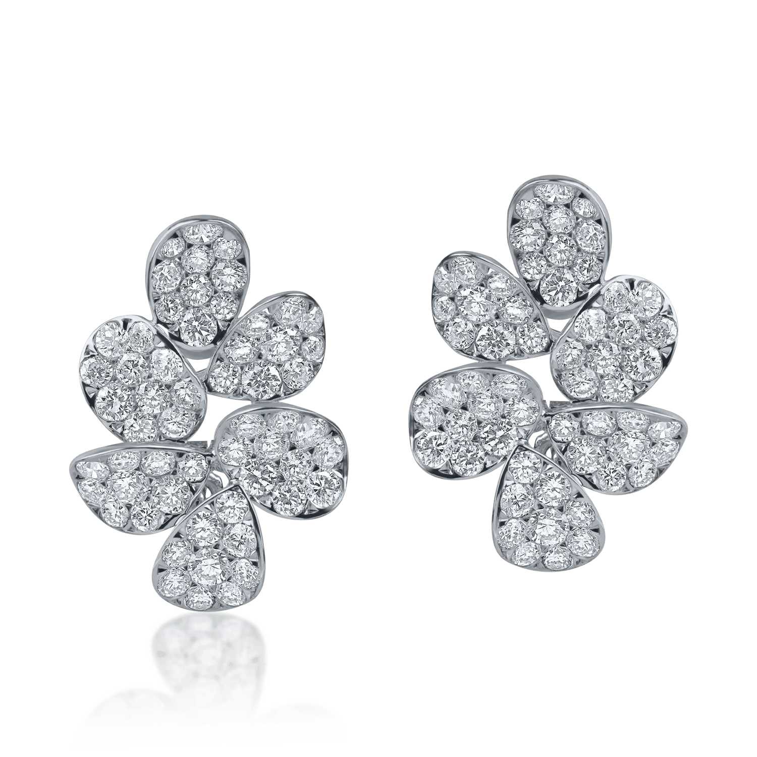 Cercei florali din aur alb cu diamante Cercei florali din aur alb cu diamante