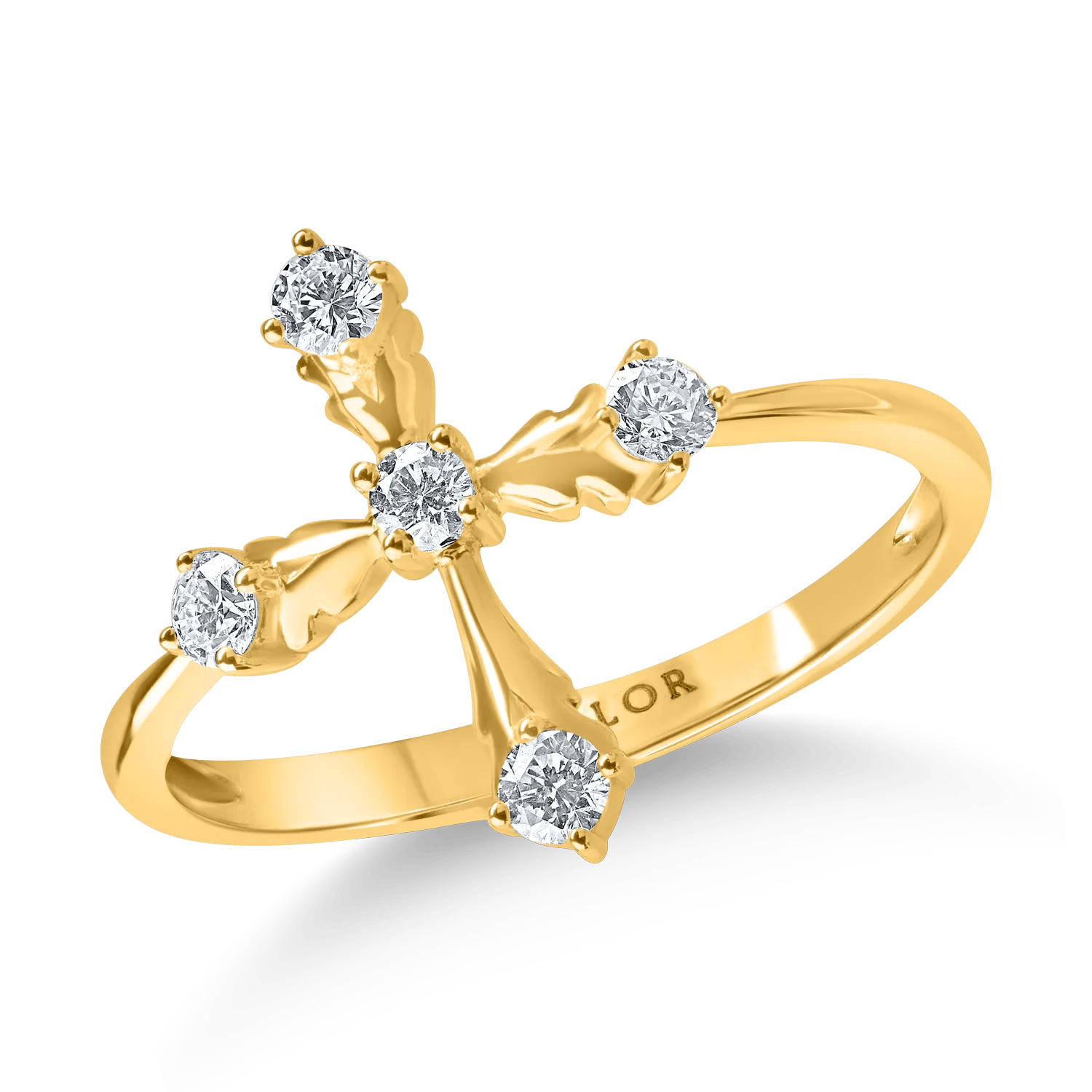 Inel cruce din aur galben cu diamante de 0.25ct Inel cruce din aur galben cu diamante de 0.25ct