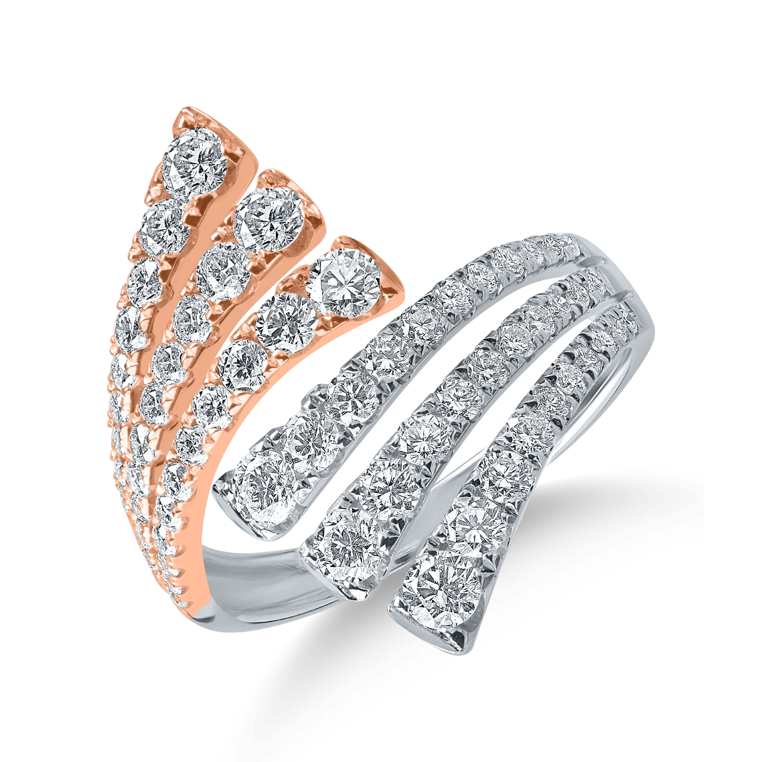 Inel deschis din aur alb-roz cu diamante de 1.48ct Inel deschis din aur alb-roz cu diamante de 1.48ct