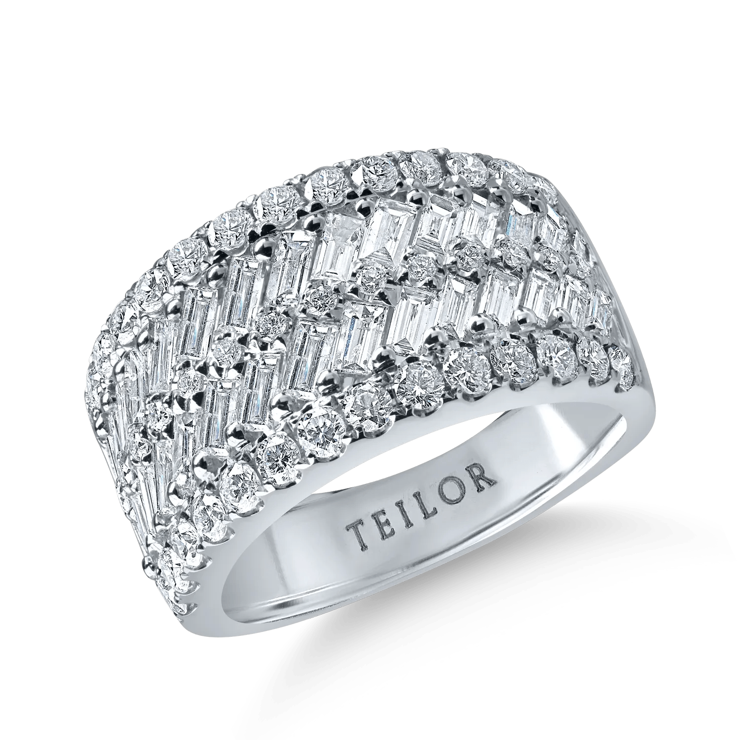 Inel din aur alb cu diamante baguette și rotunde de 2.37ct Inel din aur alb cu diamante baguette și rotunde de 2.37ct