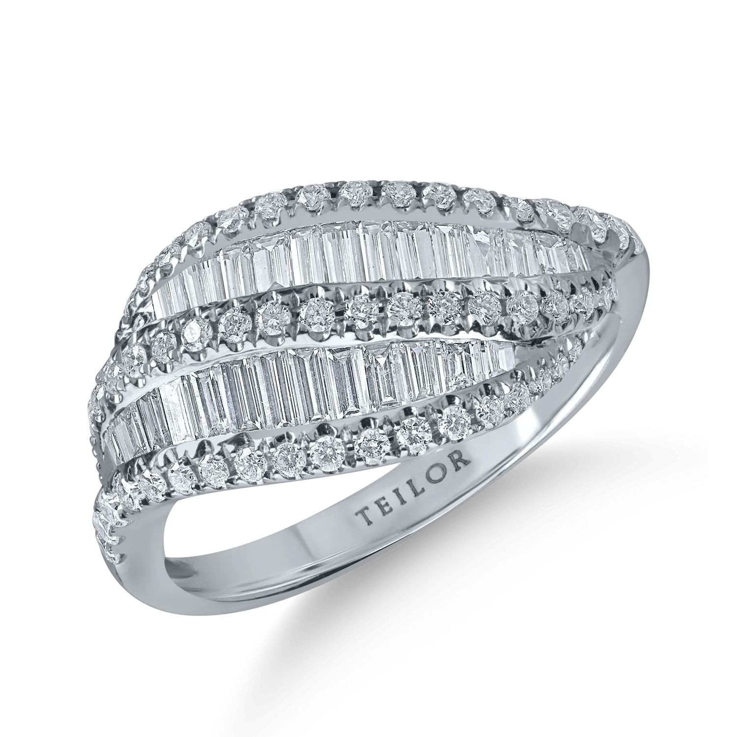 Inel din aur alb cu diamante baguette și rotunde de 0.93ct Inel din aur alb cu diamante baguette și rotunde de 0.93ct