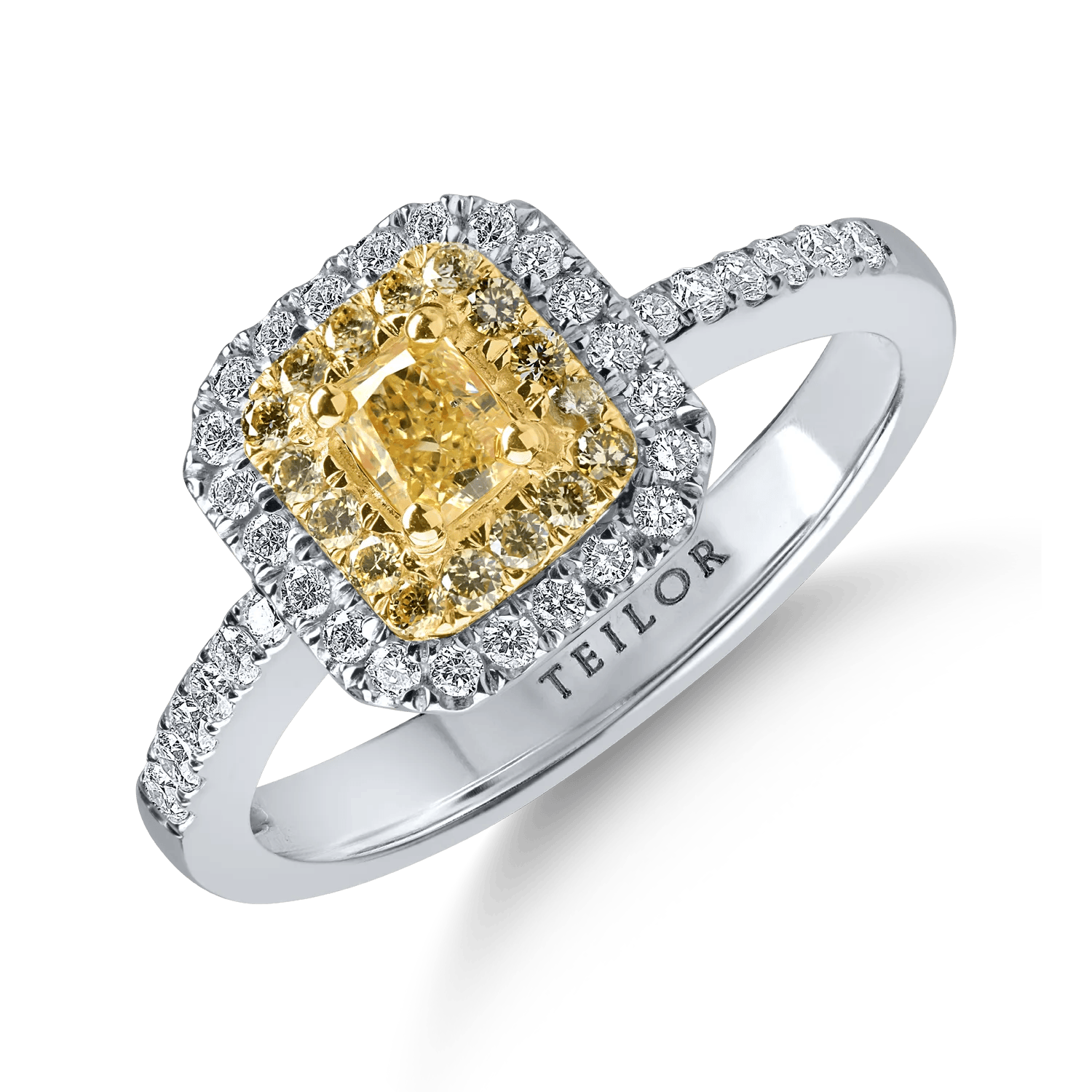 Inel din aur alb-galben cu diamante galbene și incolore de 0.67ct – Teilor Inel din aur alb-galben cu diamante galbene și incolore de 0.67ct – Teilor