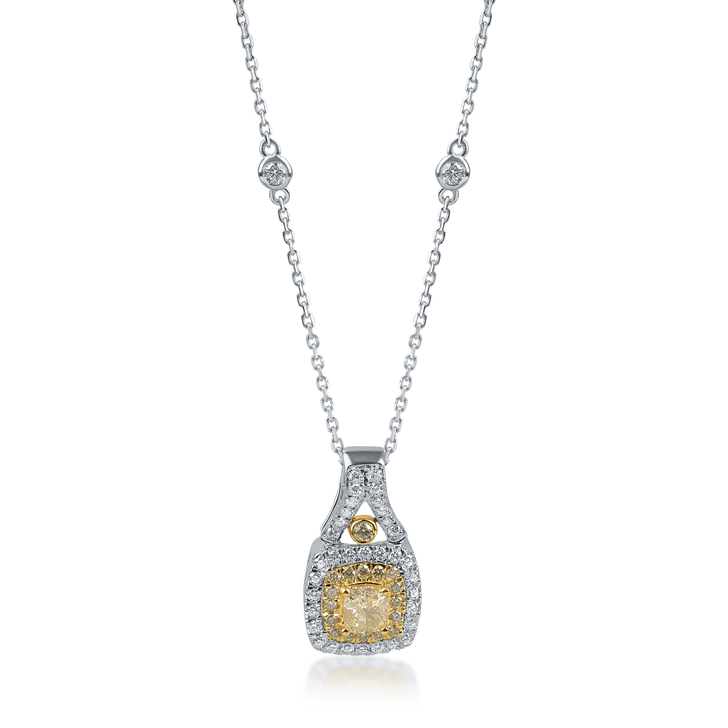 Lant cu pandantiv geometric din aur alb-galben și diamante galbene și incolore de 0.76ct Lant cu pandantiv geometric din aur alb-galben și diamante galbene și incolore de 0.76ct