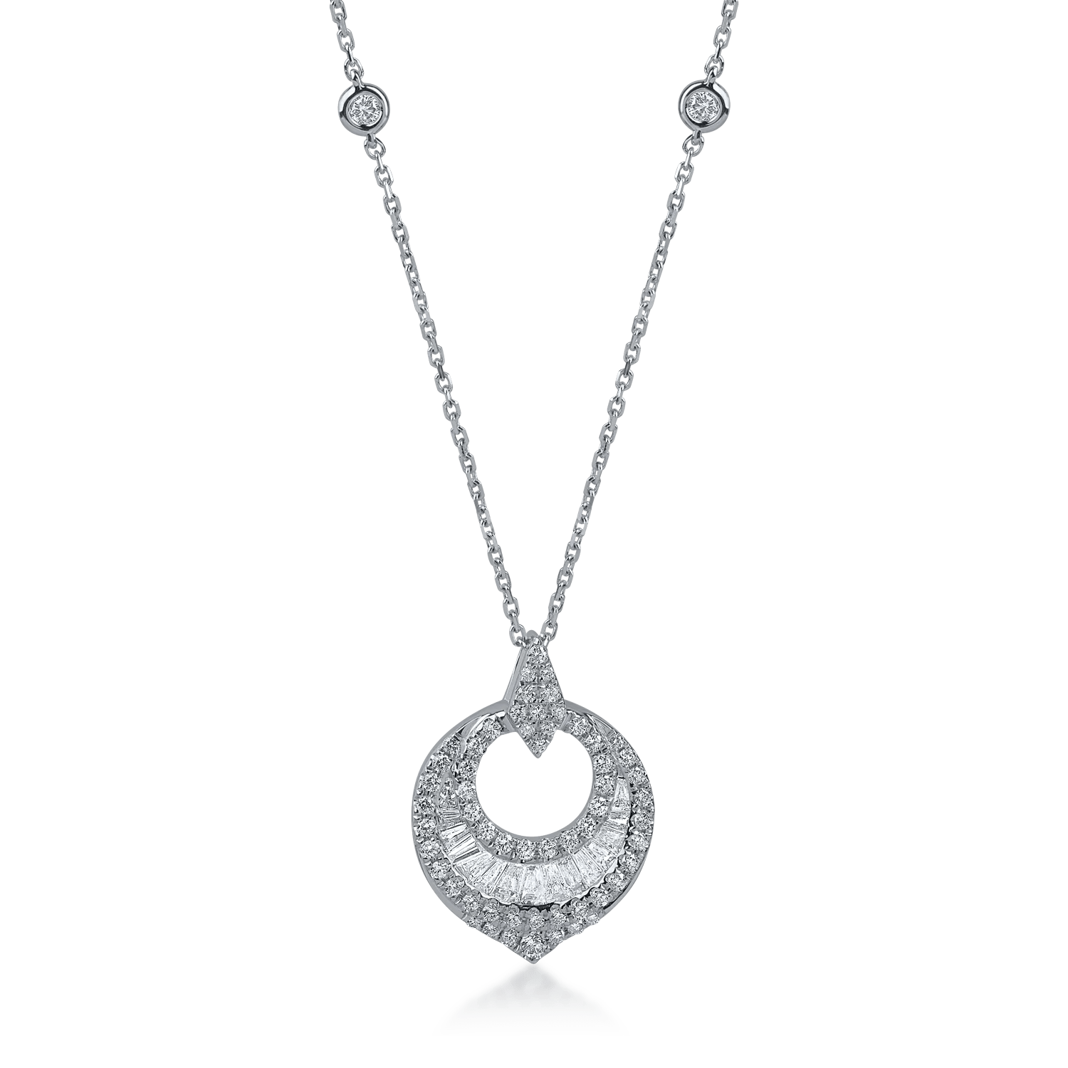 Lănțisoar cu pandantiv din aur alb și diamante baguette și rotunde de 0.74ct Lănțisoar cu pandantiv din aur alb și diamante baguette și rotunde de 0.74ct