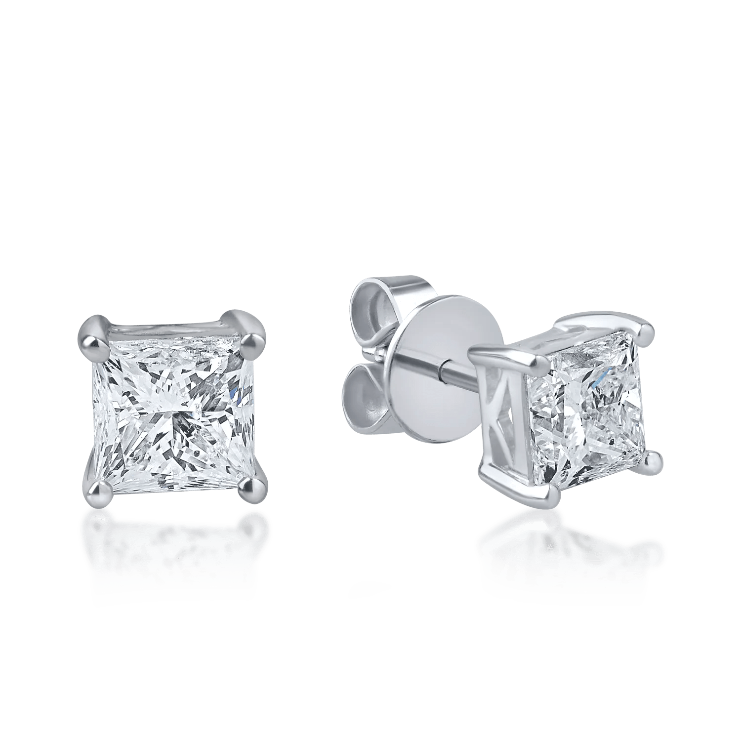 Cercei din aur alb cu diamante princess solitaire de 2.06ct Cercei din aur alb cu diamante princess solitaire de 2.06ct