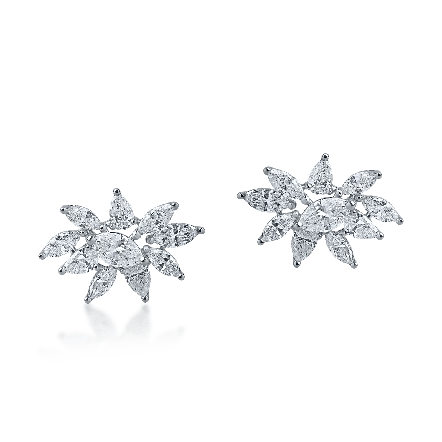 Cercei florali din aur alb cu diamante Cercei florali din aur alb cu diamante