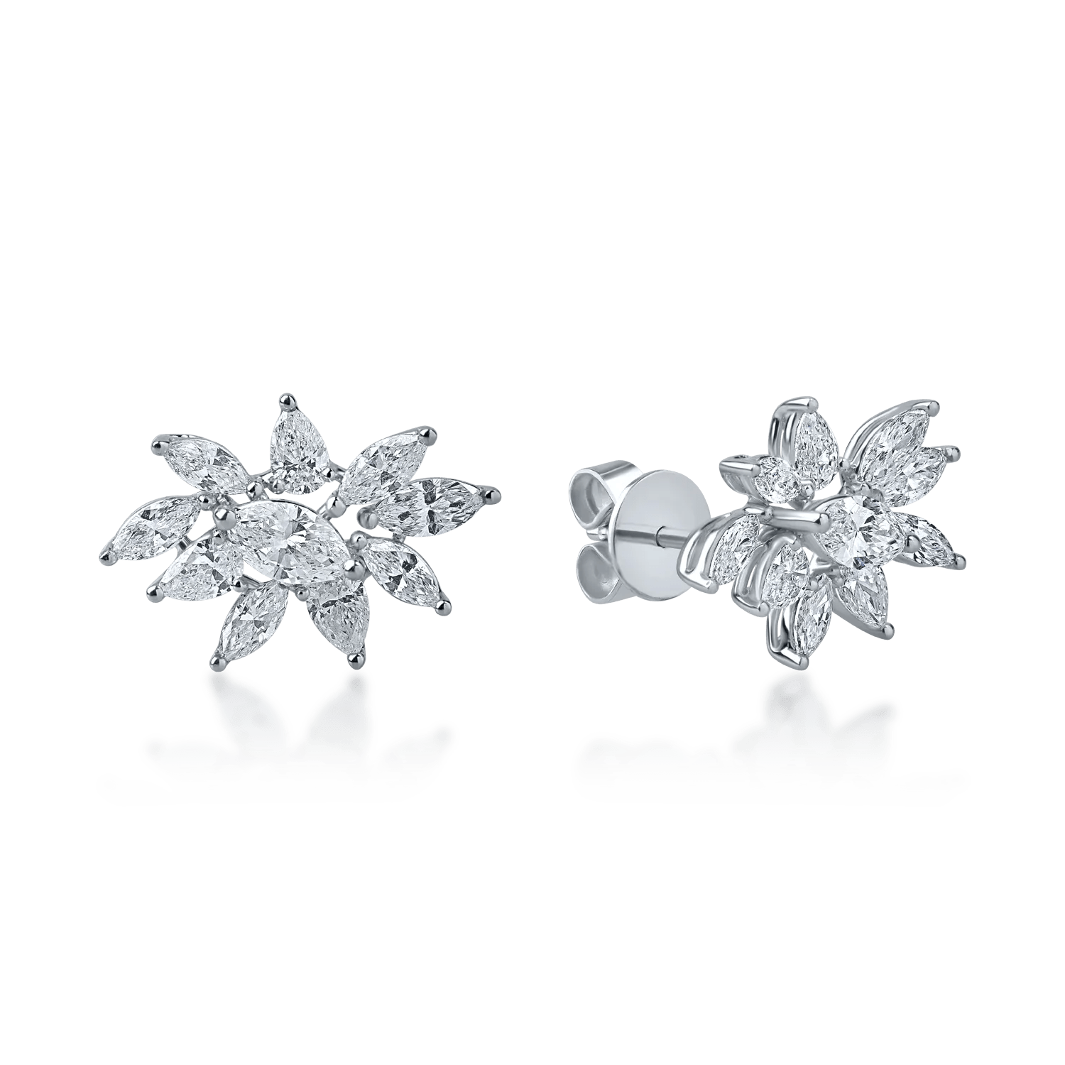 Cercei florali din aur alb cu diamante pear de 0.61ct și marquise de 1.42ct Cercei florali din aur alb cu diamante pear de 0.61ct și marquise de 1.42ct