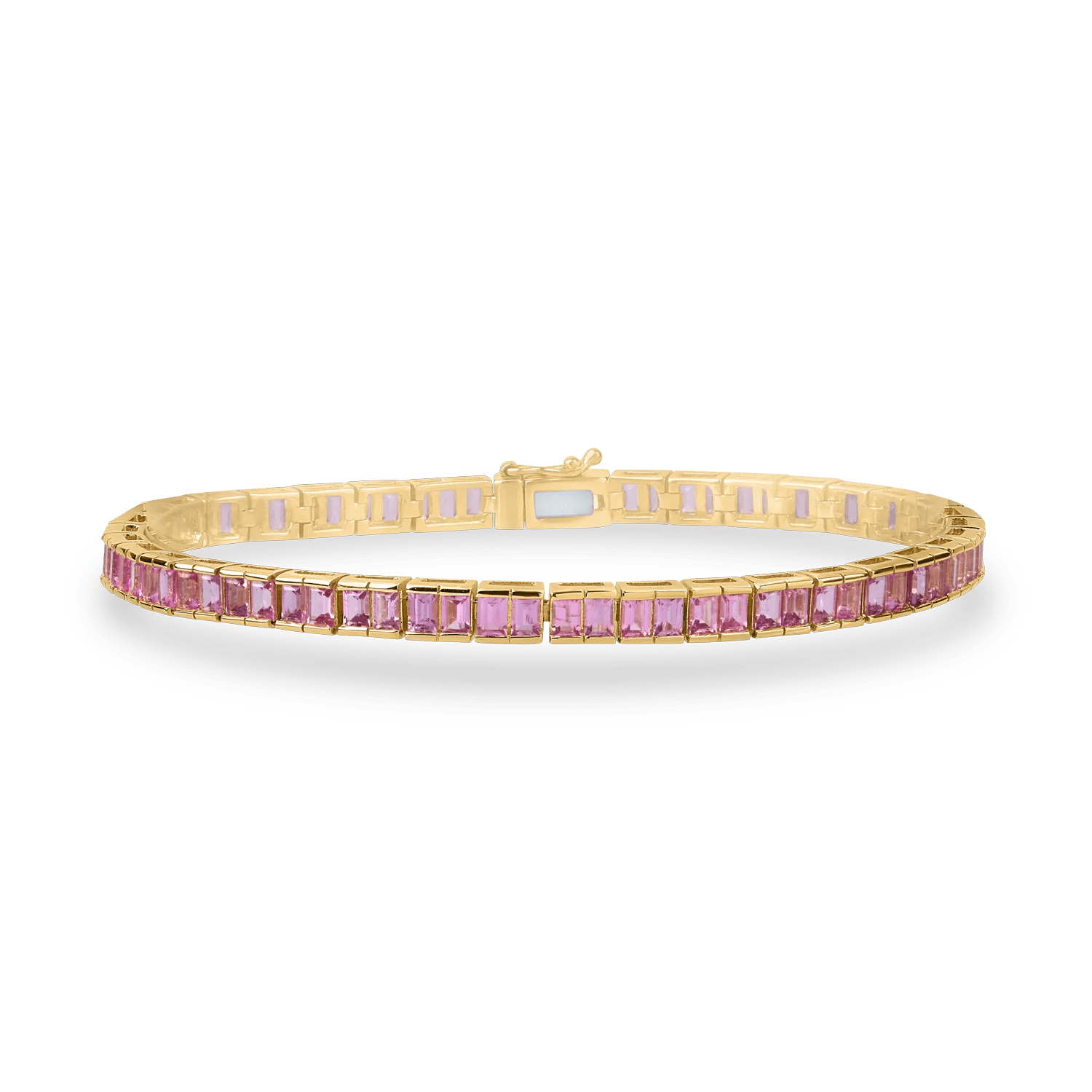 Brățară tennis din aur roz cu safire roz baguette de 6.83ct Brățară tennis din aur roz cu safire roz baguette de 6.83ct
