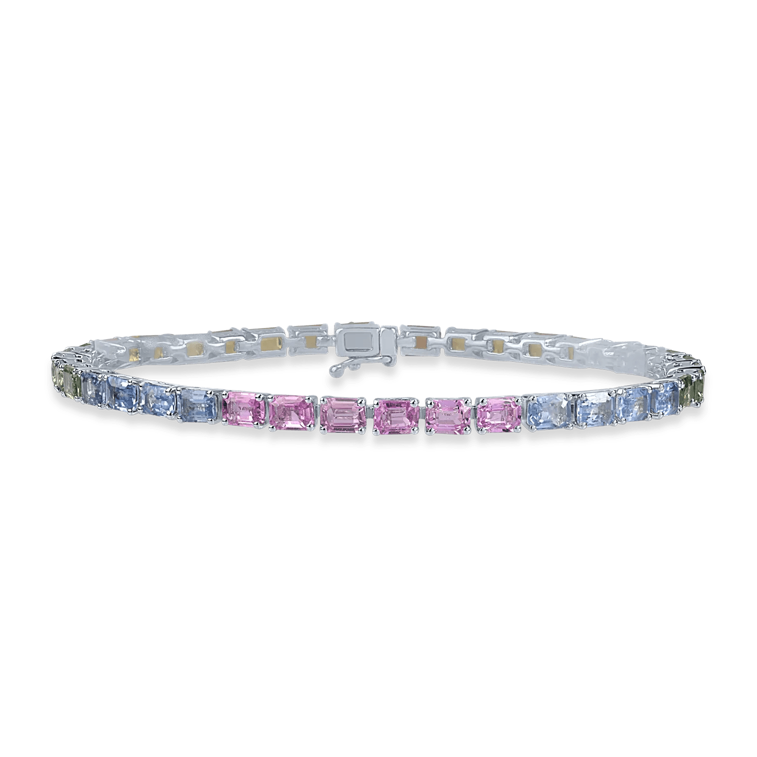 Brățară tennis din aur alb cu safire multicolore emerald de 9.72ct Brățară tennis din aur alb cu safire multicolore emerald de 9.72ct
