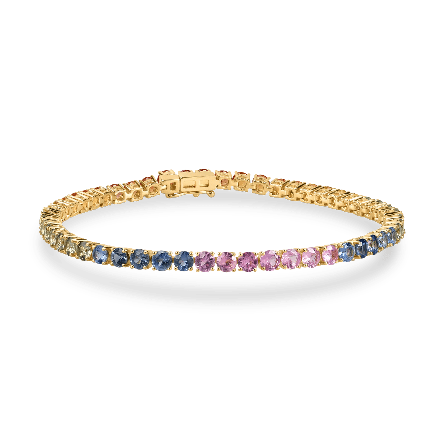 Brățară tennis din aur galben cu safire multicolore de 7.18ct Brățară tennis din aur galben cu safire multicolore de 7.18ct