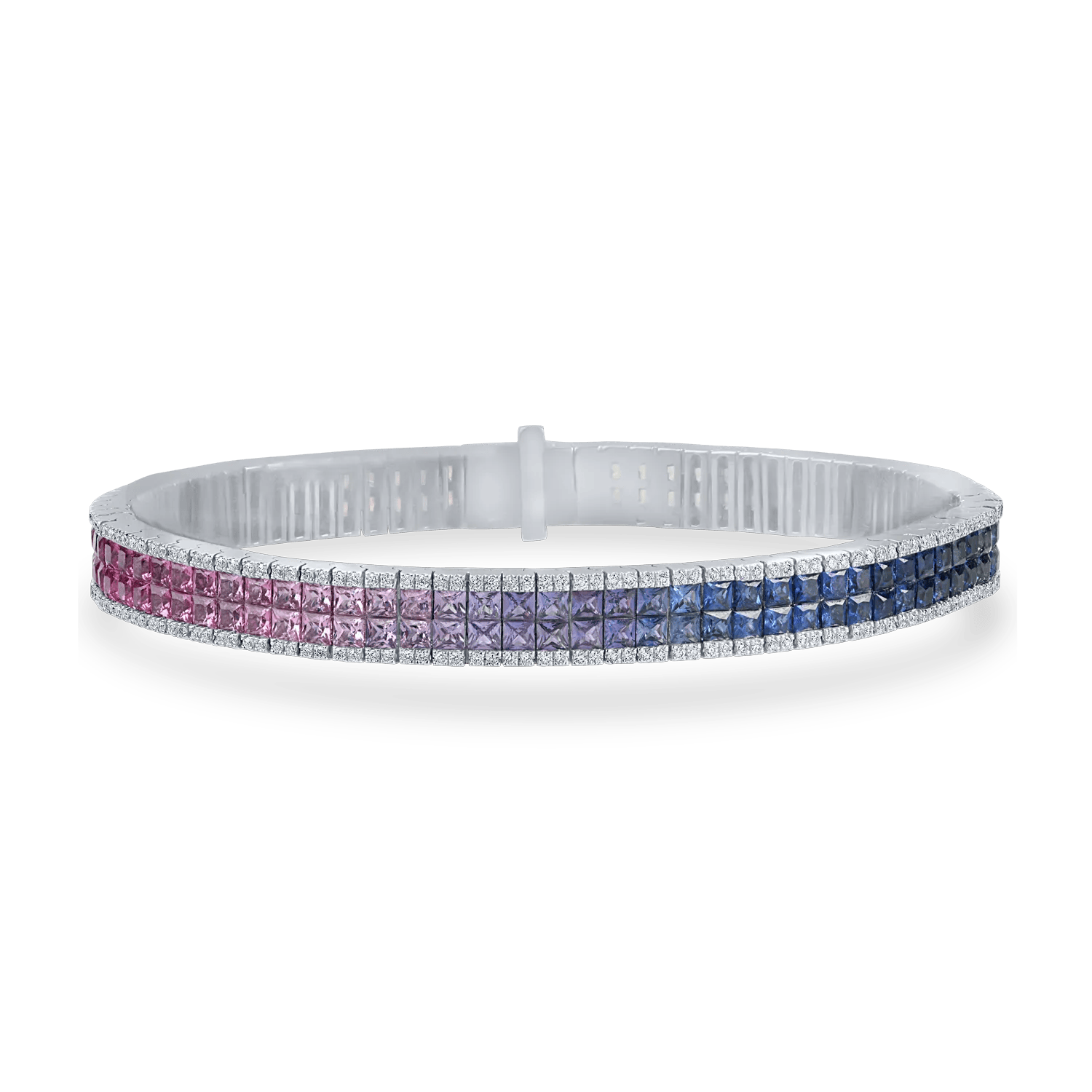 Brățară tennis din aur alb cu safire multicolore princess de 8.62ct și diamante de 0.89ct – Teilor Brățară tennis din aur alb cu safire multicolore princess de 8.62ct și diamante de 0.89ct – Teilor