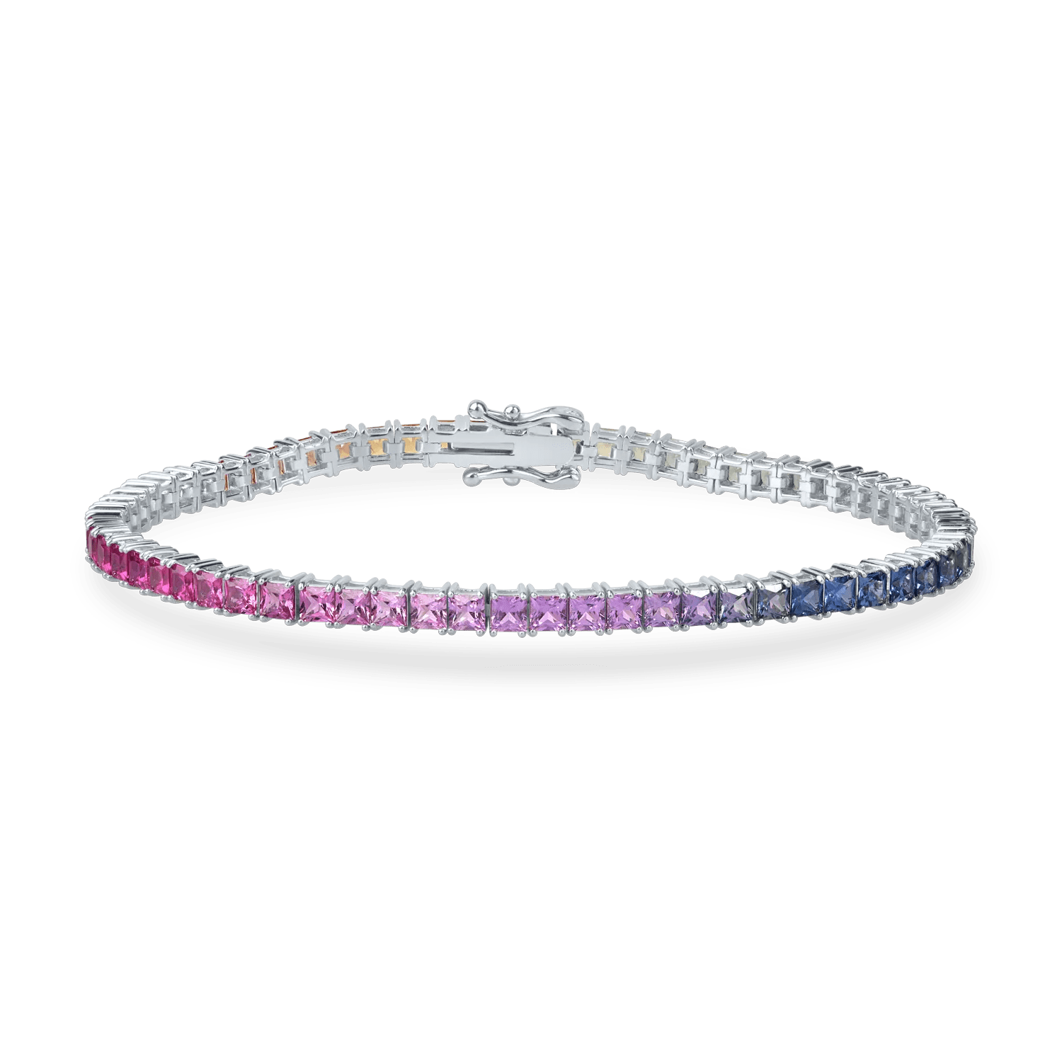 Brățară tennis din aur alb cu safire multicolore princess de 6.41ct Brățară tennis din aur alb cu safire multicolore princess de 6.41ct