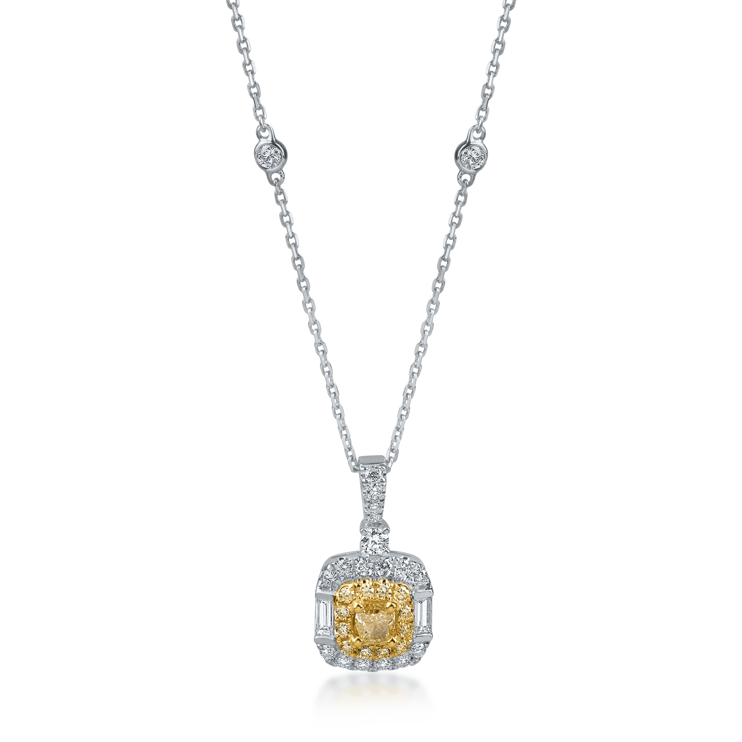 Lanț cu pandantiv din aur alb-galben și diamante galbene și incolore de 0.85ct Lanț cu pandantiv din aur alb-galben și diamante galbene și incolore de 0.85ct
