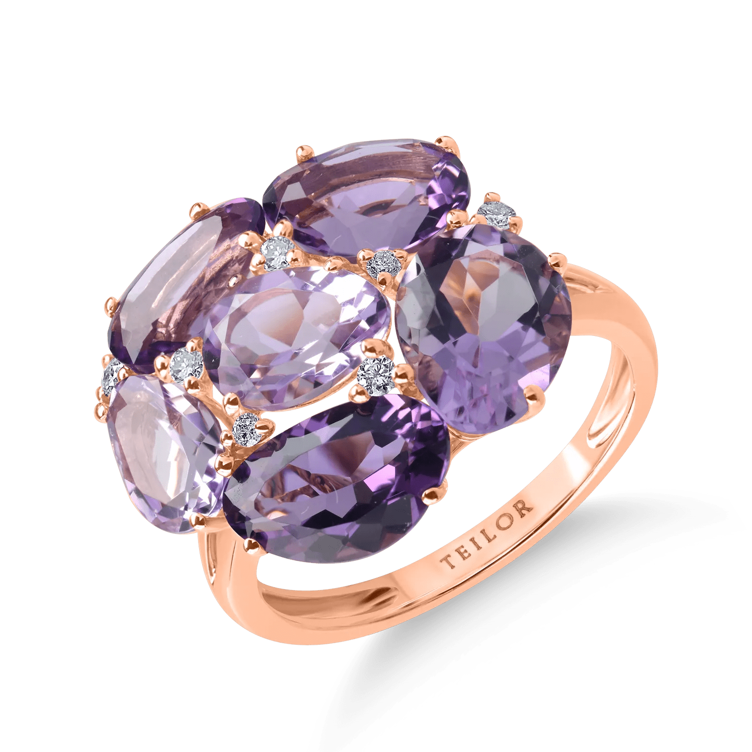 Inel floral din aur roz cu ametiste și diamante de 6.31ct Inel floral din aur roz cu ametiste și diamante de 6.31ct