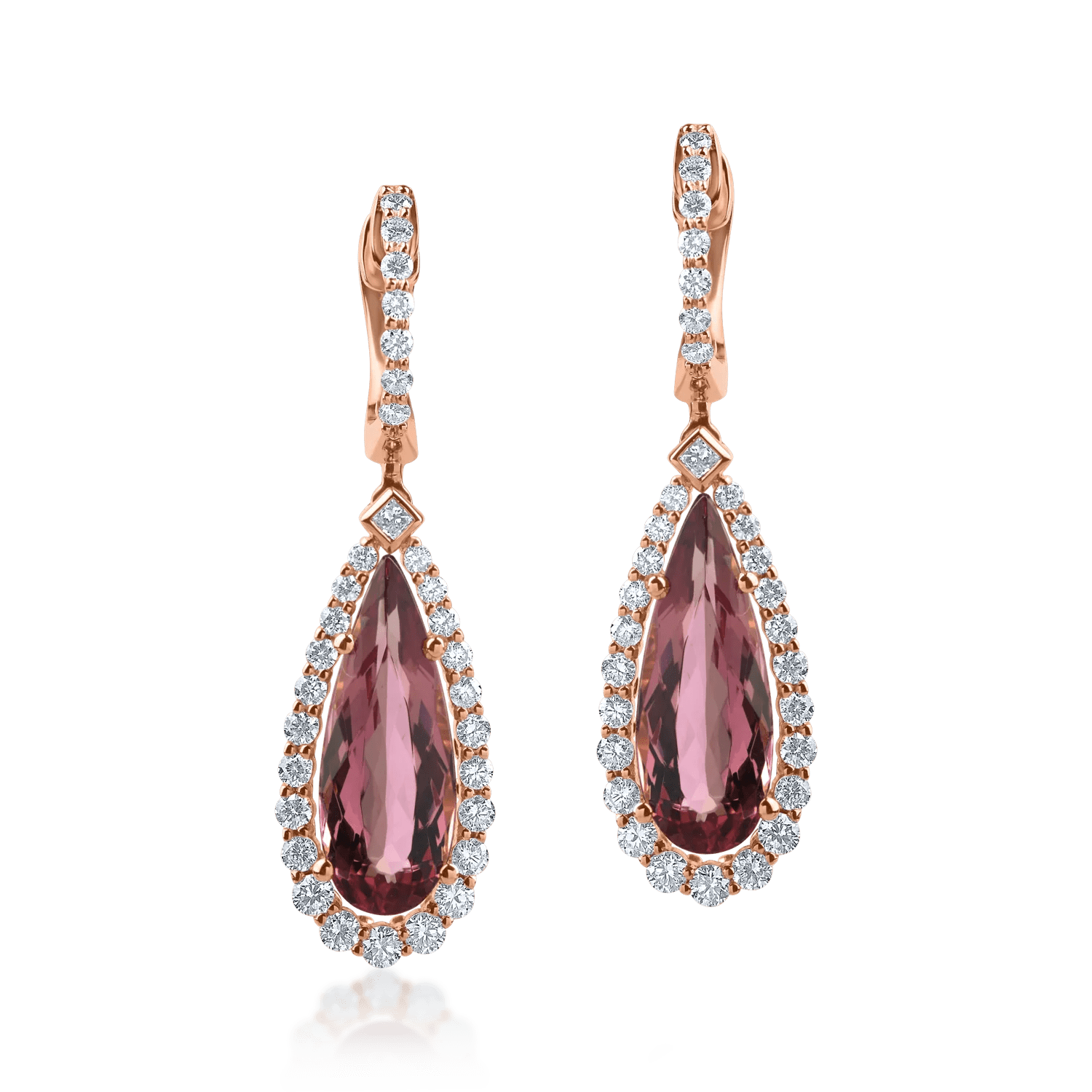 Cercei lacrimă din aur roz cu turmaline de 4.51ct și diamante de 0.88ct Cercei lacrimă din aur roz cu turmaline de 4.51ct și diamante de 0.88ct