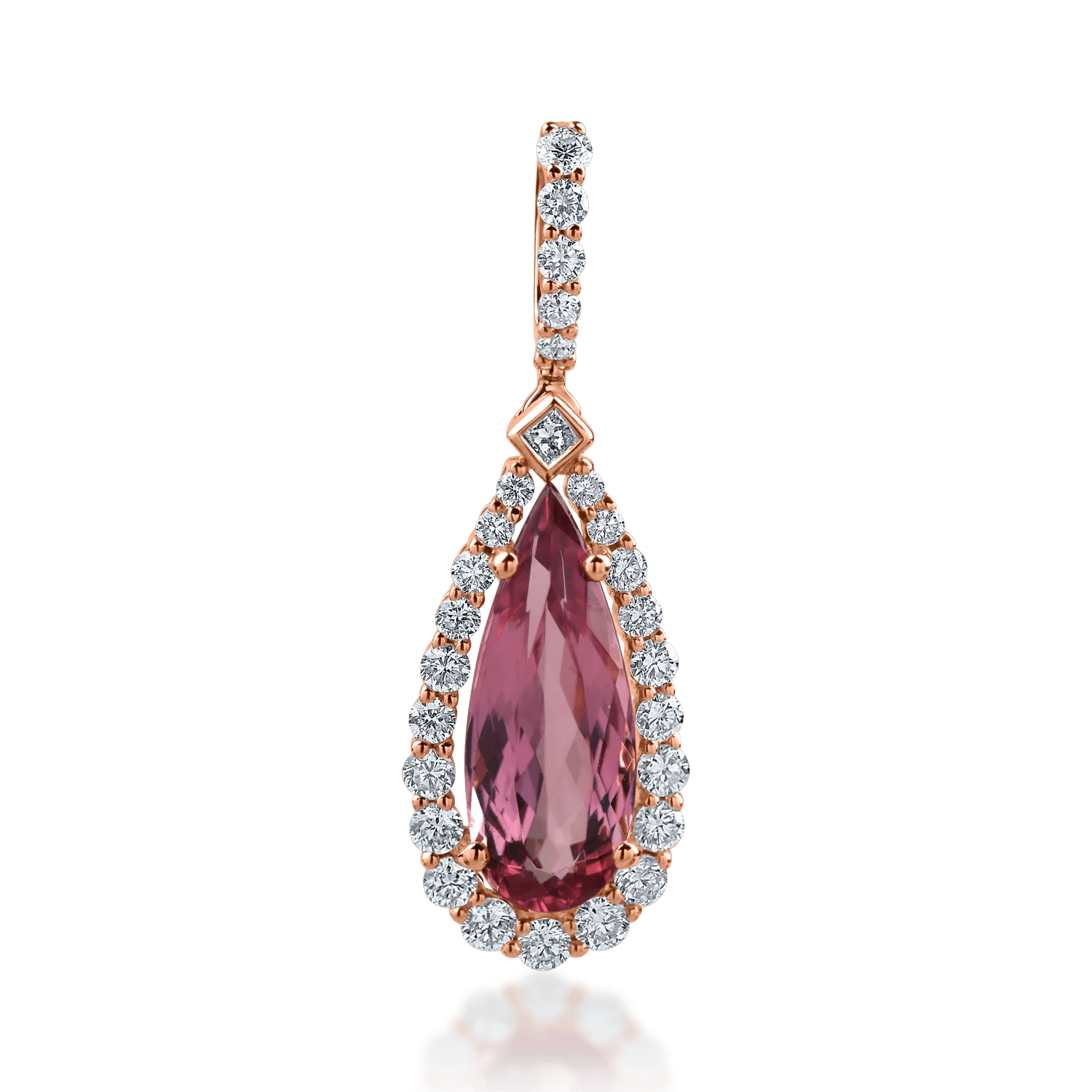 Pandantiv lacrimă din aur roz cu turmalina roz tăietură pear și diamante de 2.17ct Pandantiv lacrimă din aur roz cu turmalina roz tăietură pear și diamante de 2.17ct