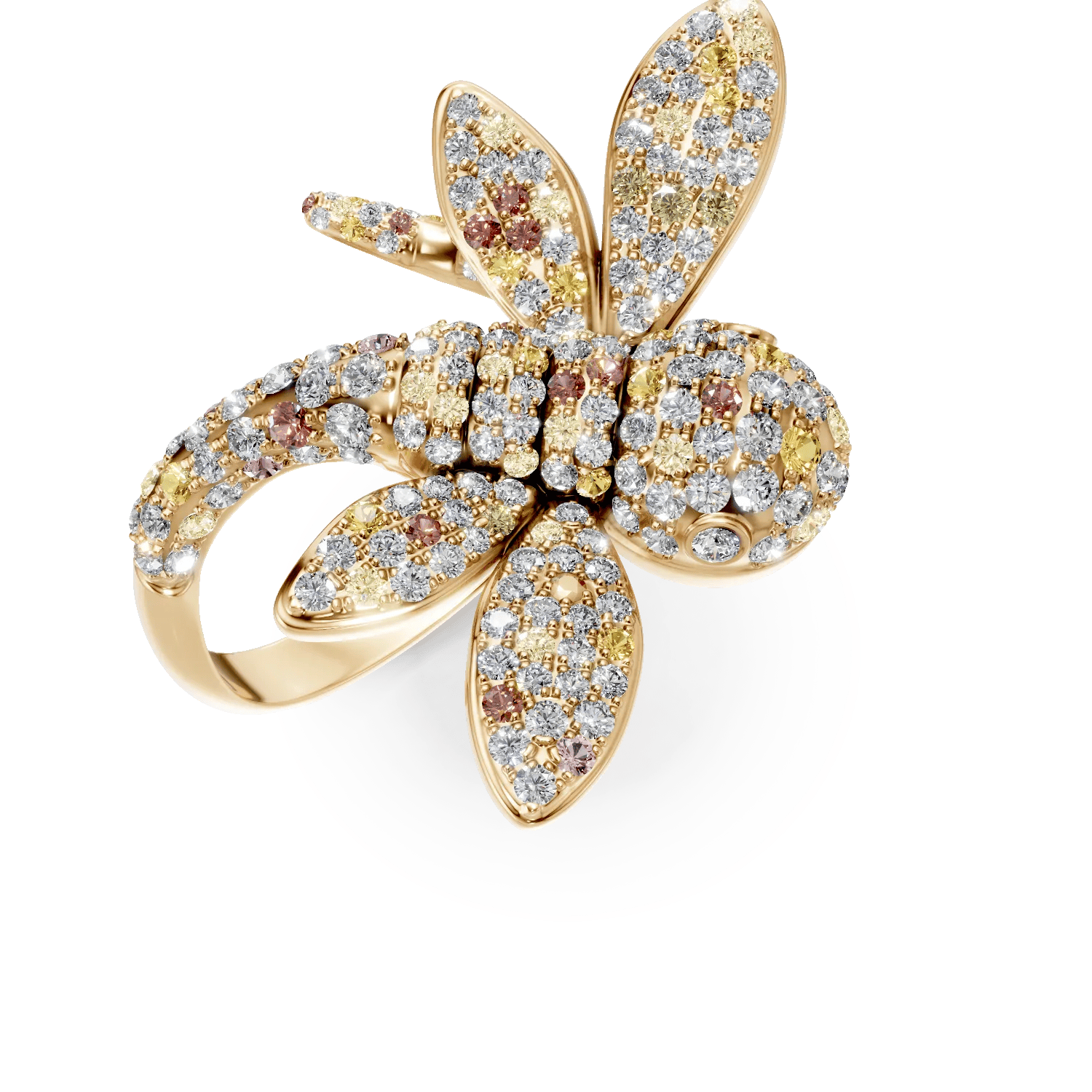 Inel libelulă din aur galben cu diamante multicolore 1.81ct – Teilor Inel libelulă din aur galben cu diamante multicolore 1.81ct – Teilor