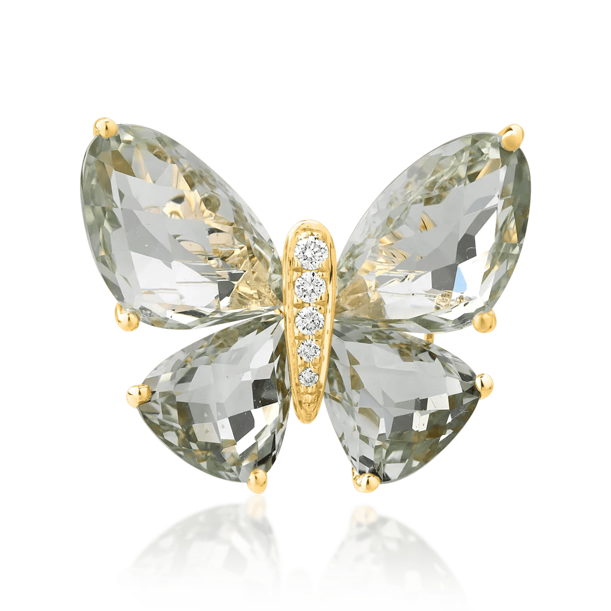 Broșa fluture din aur galben cu ametist verde de 12.2ct și diamante de 0.07ct – Teilor Broșa fluture din aur galben cu ametist verde de 12.2ct și diamante de 0.07ct – Teilor