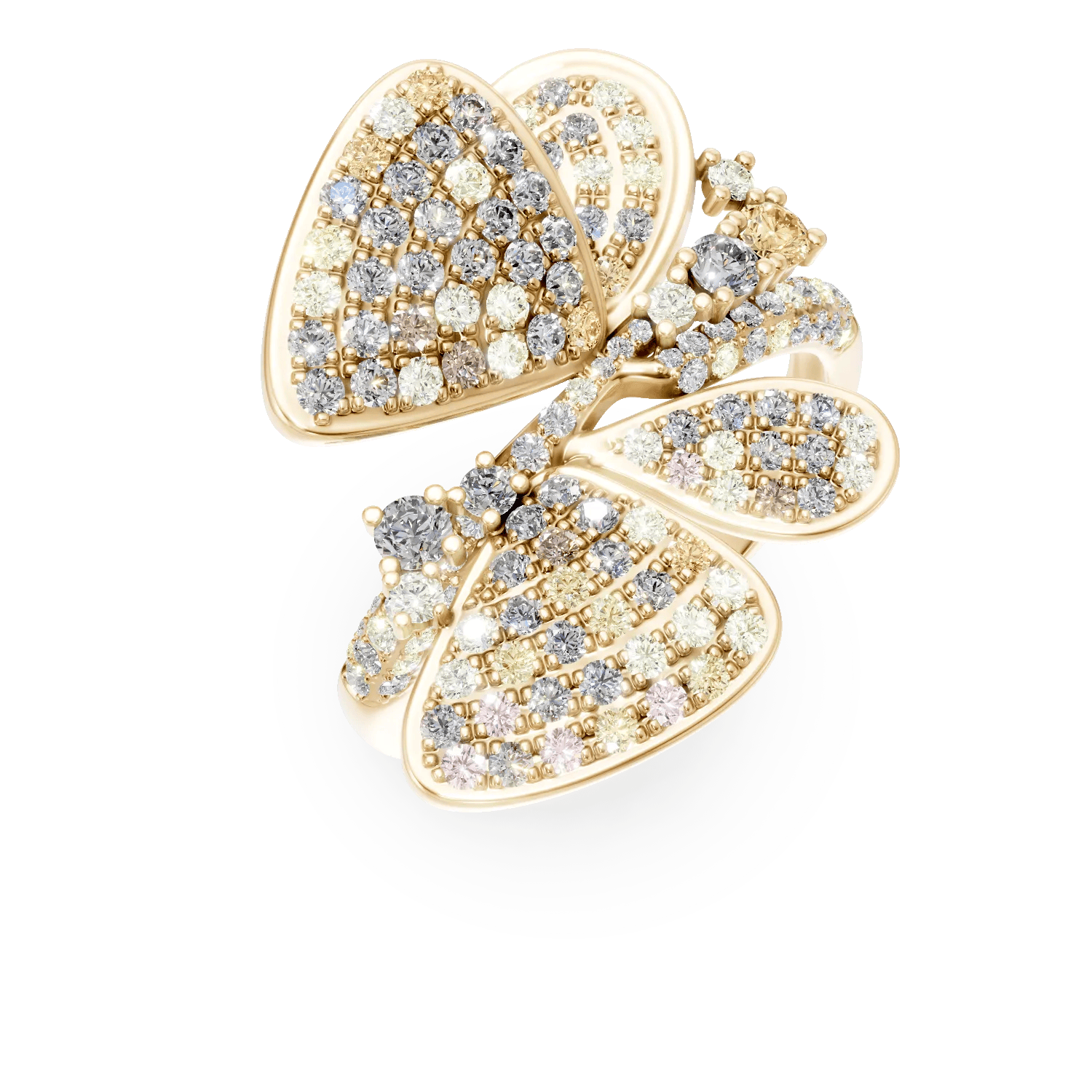 Inel fluture din aur galben cu diamante multicolore de 0.19ct – Teilor Inel fluture din aur galben cu diamante multicolore de 0.19ct – Teilor