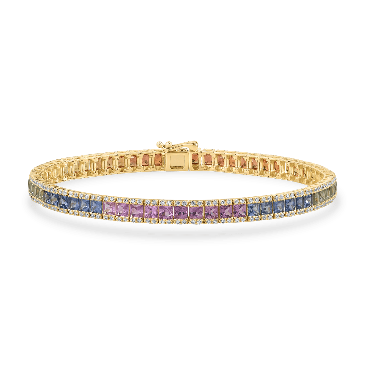 Brățară tennis din aur galben cu safire multicolore square de 9.18ct Brățară tennis din aur galben cu safire multicolore square de 9.18ct