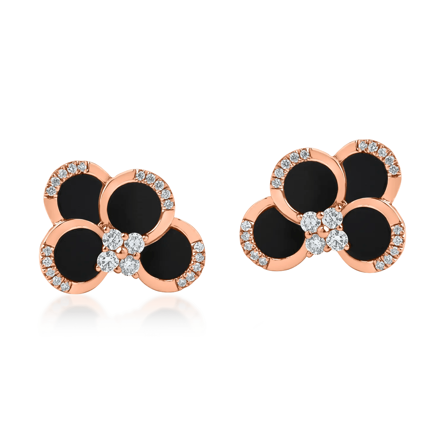 Cercei geometrici din aur roz cu onix negru de 1.96ct și diamante de 0.3ct Cercei geometrici din aur roz cu onix negru de 1.96ct și diamante de 0.3ct