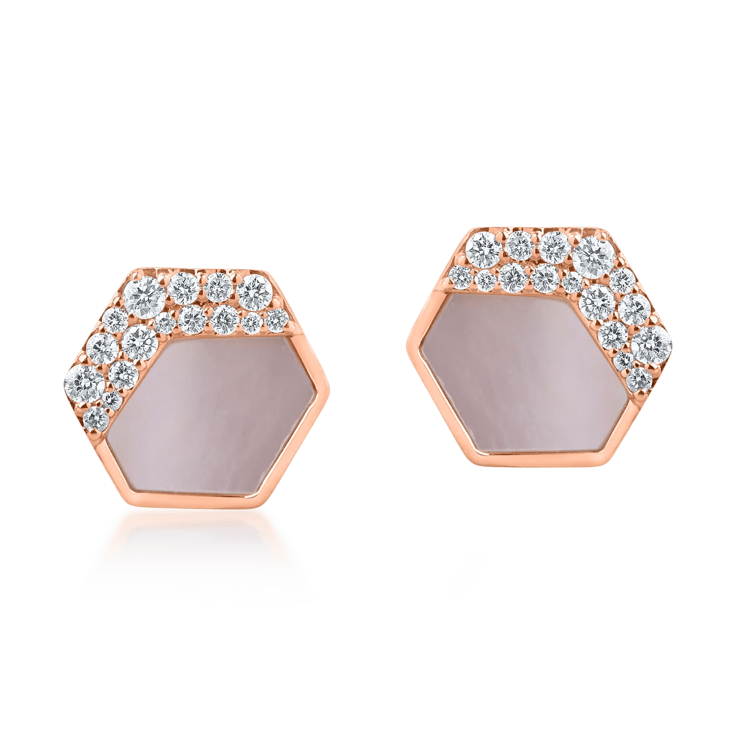 Cercei geometrici din aur roz cu sidef de 1.95ct și diamante de 0.27ct Cercei geometrici din aur roz cu sidef de 1.95ct și diamante de 0.27ct