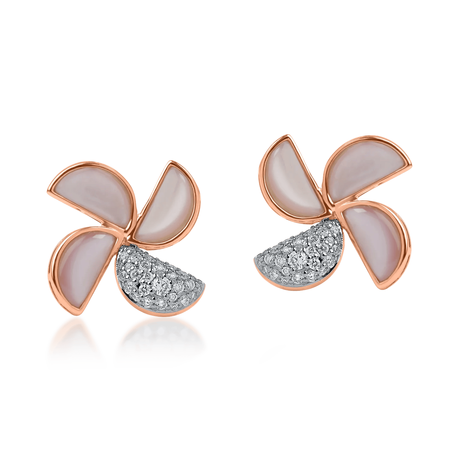Cercei florali din aur roz cu sidef de 3.38ct și diamante de 0.35ct – Teilor Cercei florali din aur roz cu sidef de 3.38ct și diamante de 0.35ct – Teilor