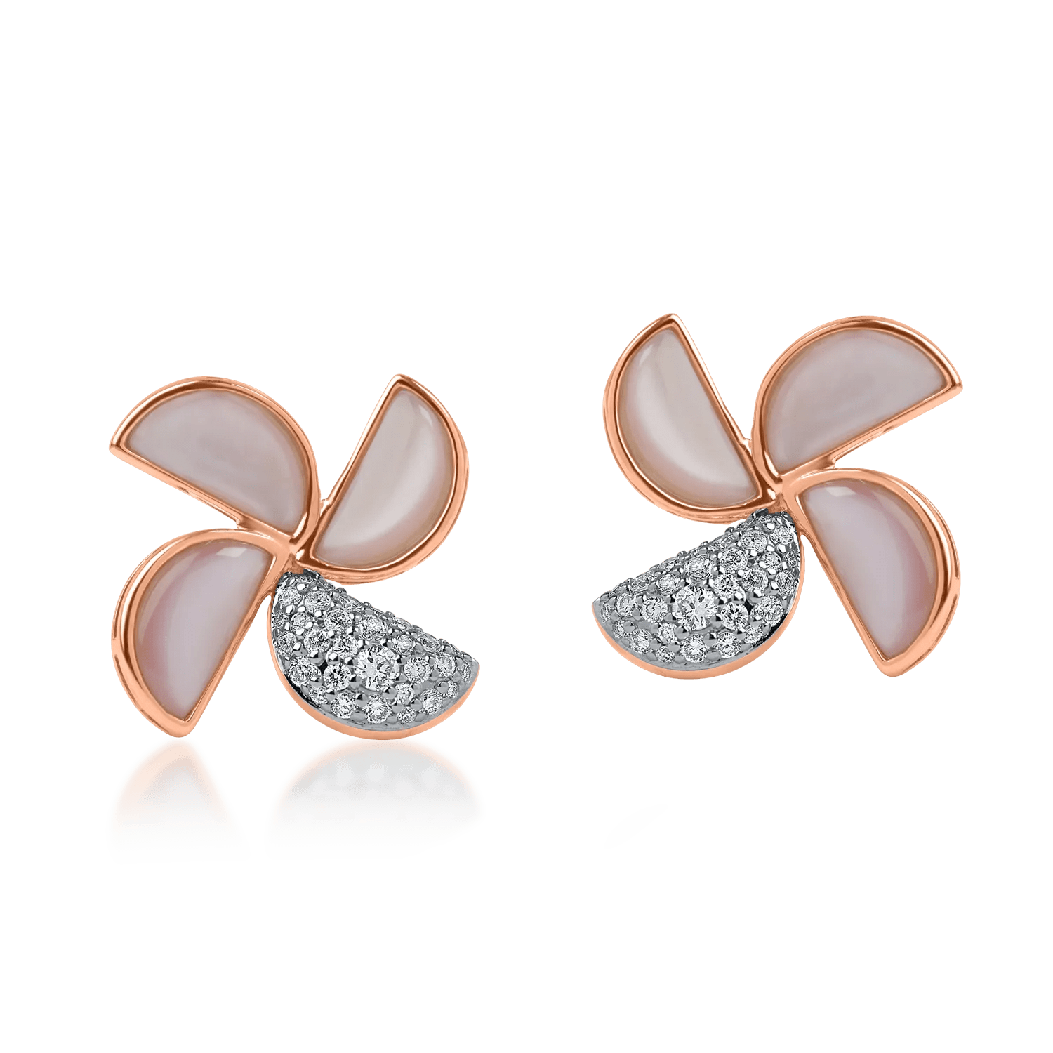 Cercei florali din aur roz cu sidef de 3.38ct și diamante de 0.35ct Cercei florali din aur roz cu sidef de 3.38ct și diamante de 0.35ct