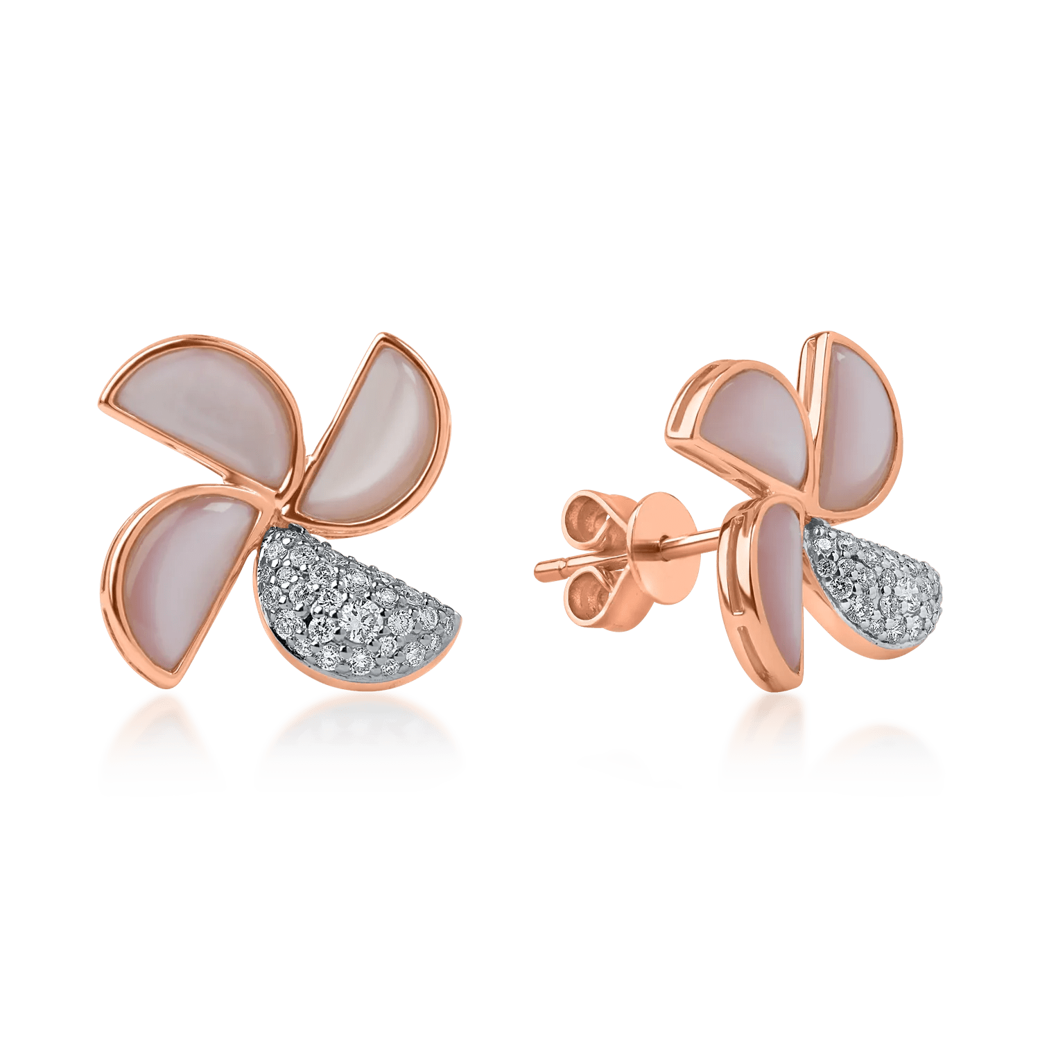 Cercei florali din aur roz cu diamante Cercei florali din aur roz cu diamante