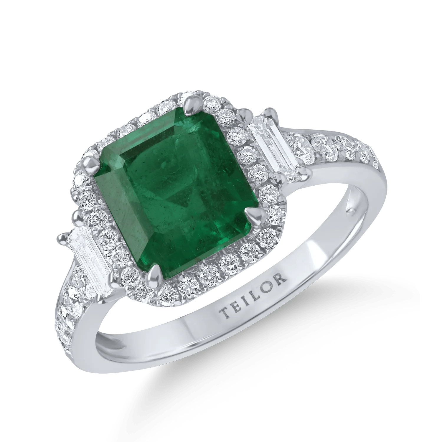 Inel din aur alb cu smarald emerald de 2.32ct și diamante de 0.91ct Inel din aur alb cu smarald emerald de 2.32ct și diamante de 0.91ct