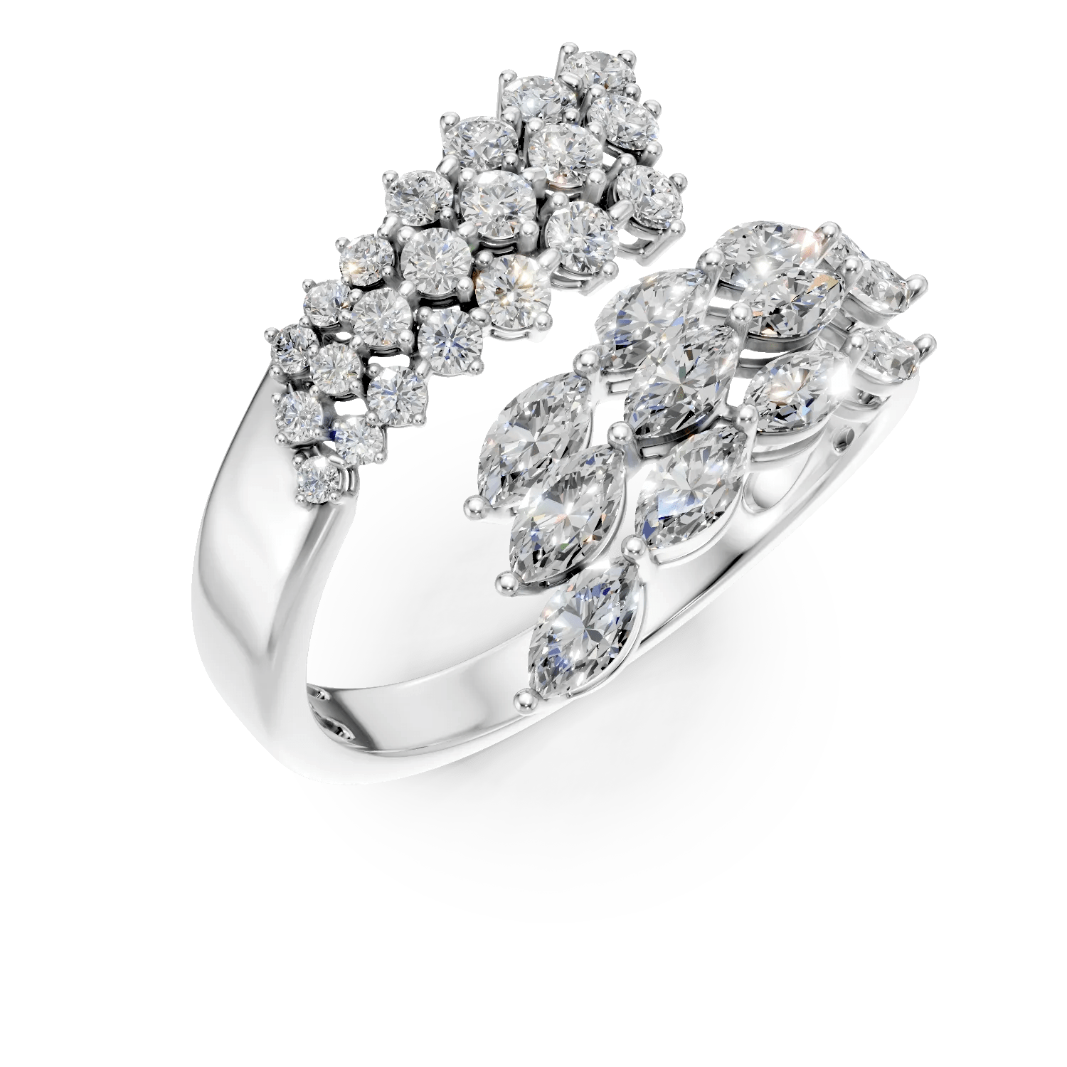 Inel deschis din aur alb cu diamante marquise și rotunde de 3.02ct Inel deschis din aur alb cu diamante marquise și rotunde de 3.02ct