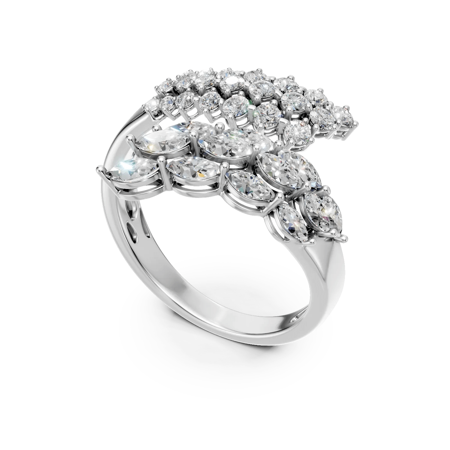 Inel deschis din aur alb cu diamante marquise Inel deschis din aur alb cu diamante marquise