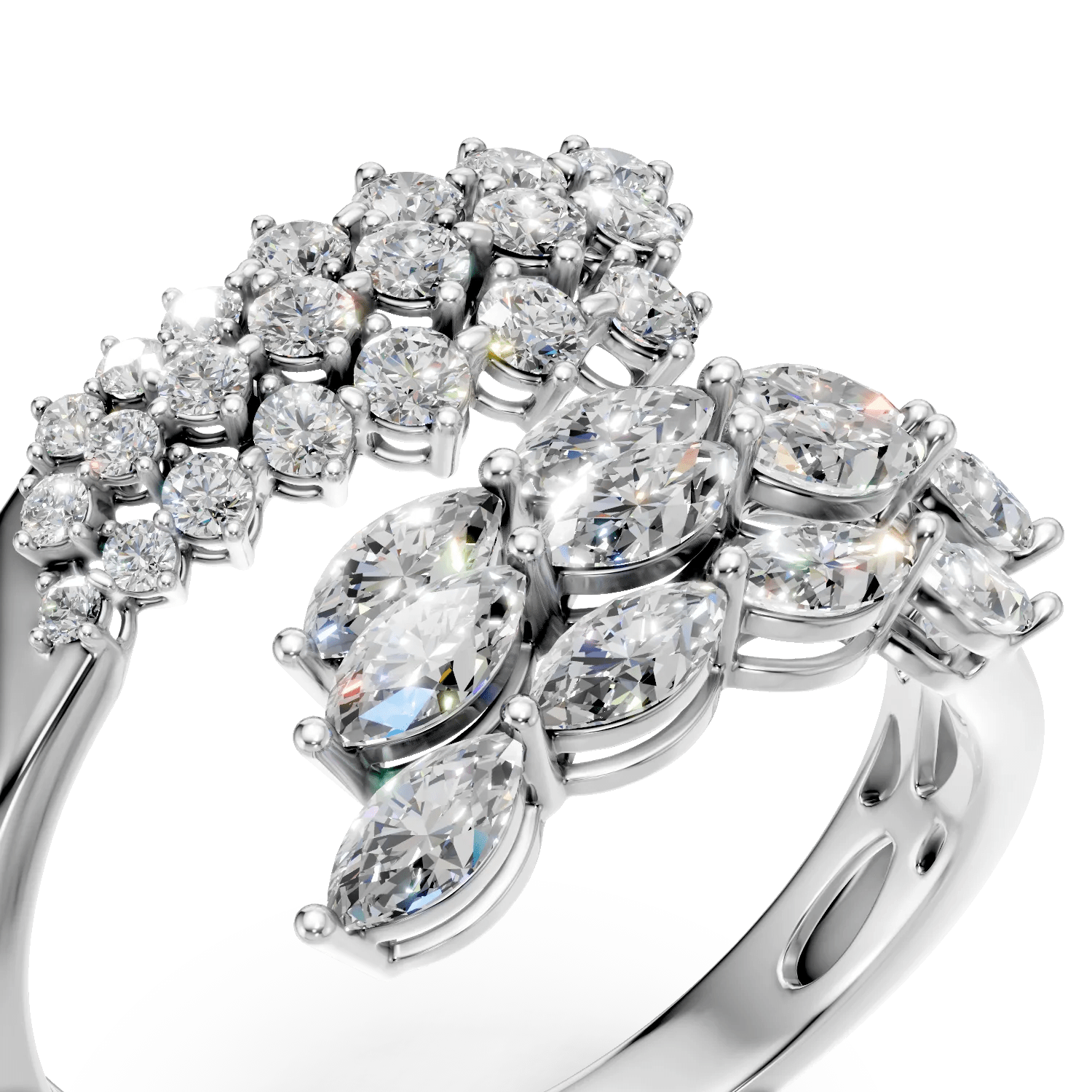 Inel deschis din aur alb cu diamante marquise Inel deschis din aur alb cu diamante marquise