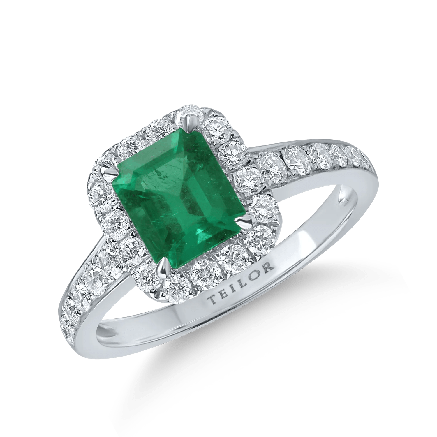 Inel din aur alb cu smarald emerald de 0.14ct și diamante de 0.66ct Inel din aur alb cu smarald emerald de 0.14ct și diamante de 0.66ct
