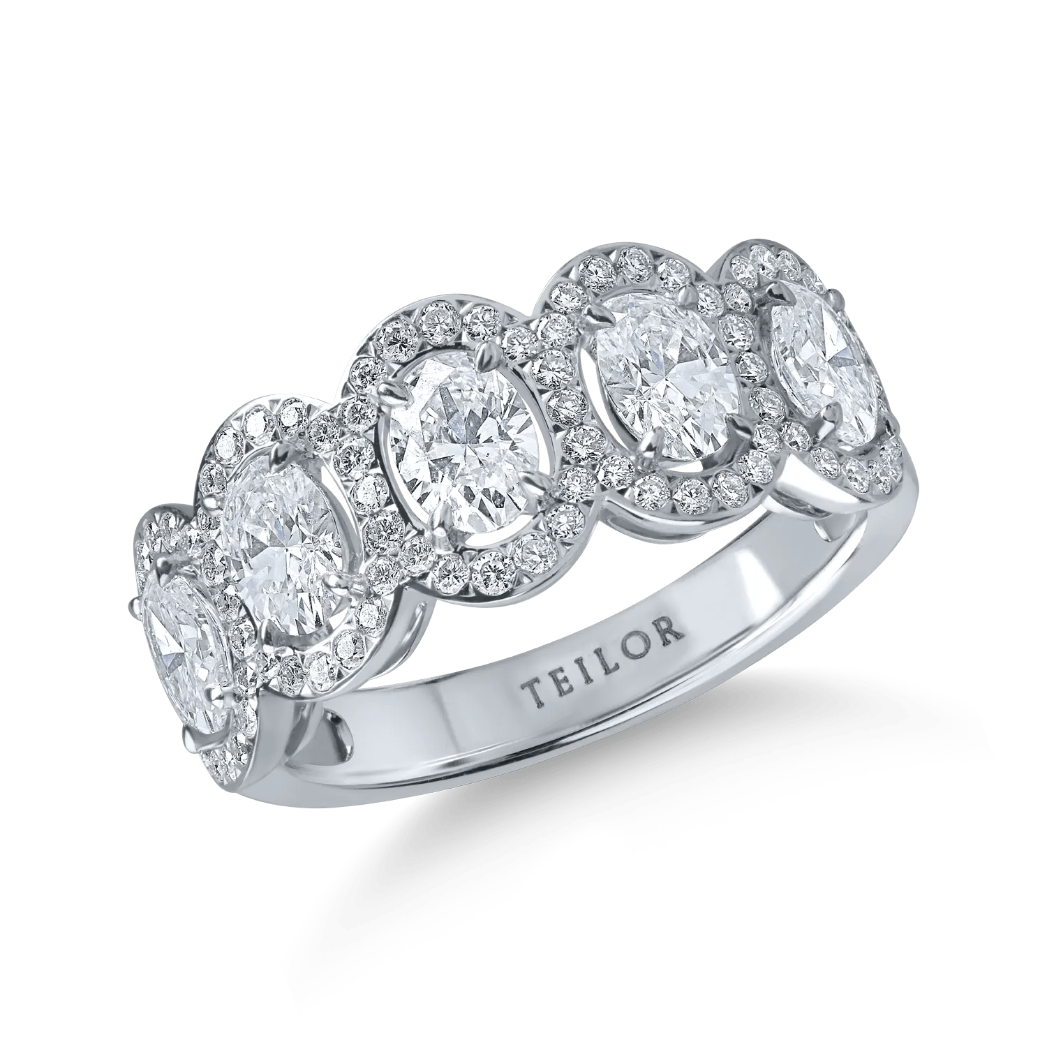 Inel din aur alb cu diamante ovale și rotunde de 1.74ct Inel din aur alb cu diamante ovale și rotunde de 1.74ct