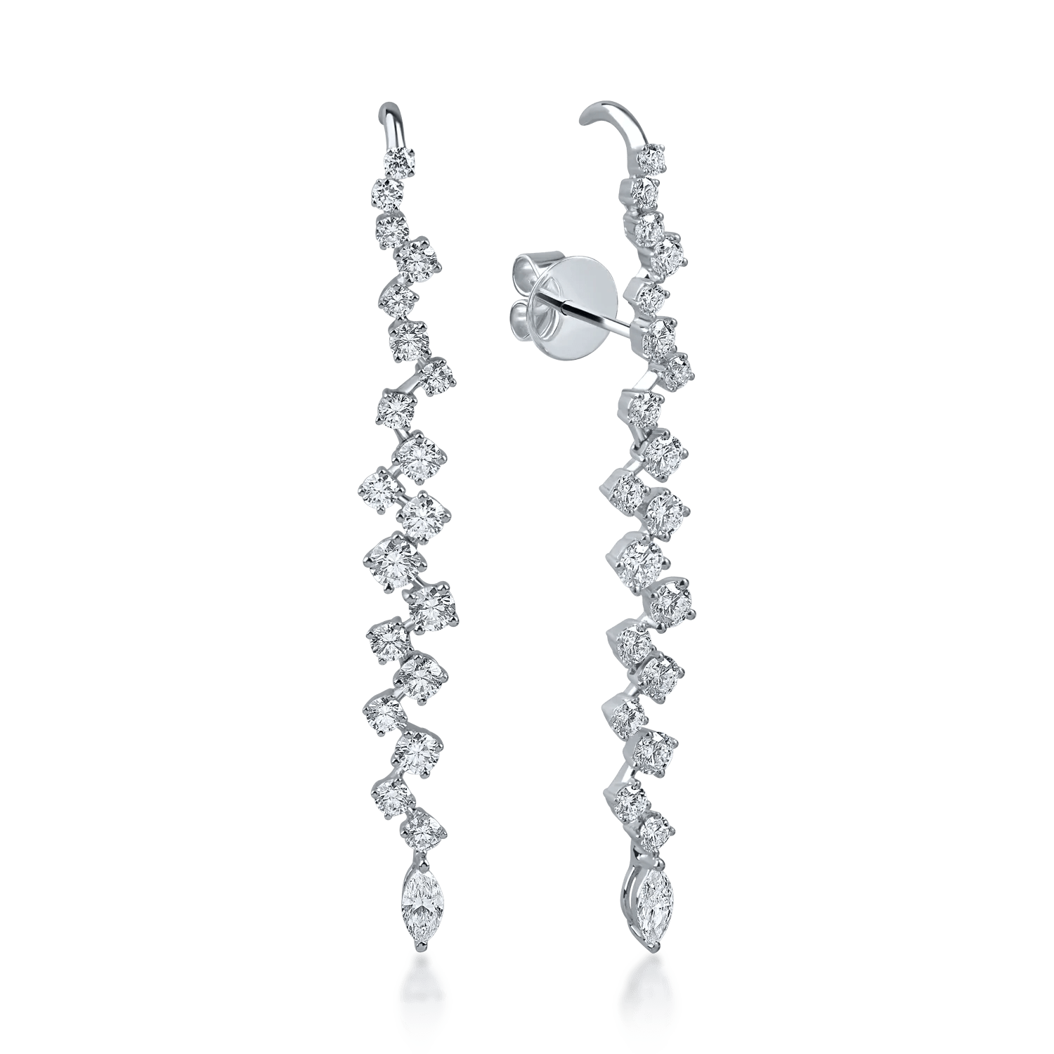 Cercei lungi din aur alb cu diamante marquise și rotunde de 2.42ct Cercei lungi din aur alb cu diamante marquise și rotunde de 2.42ct