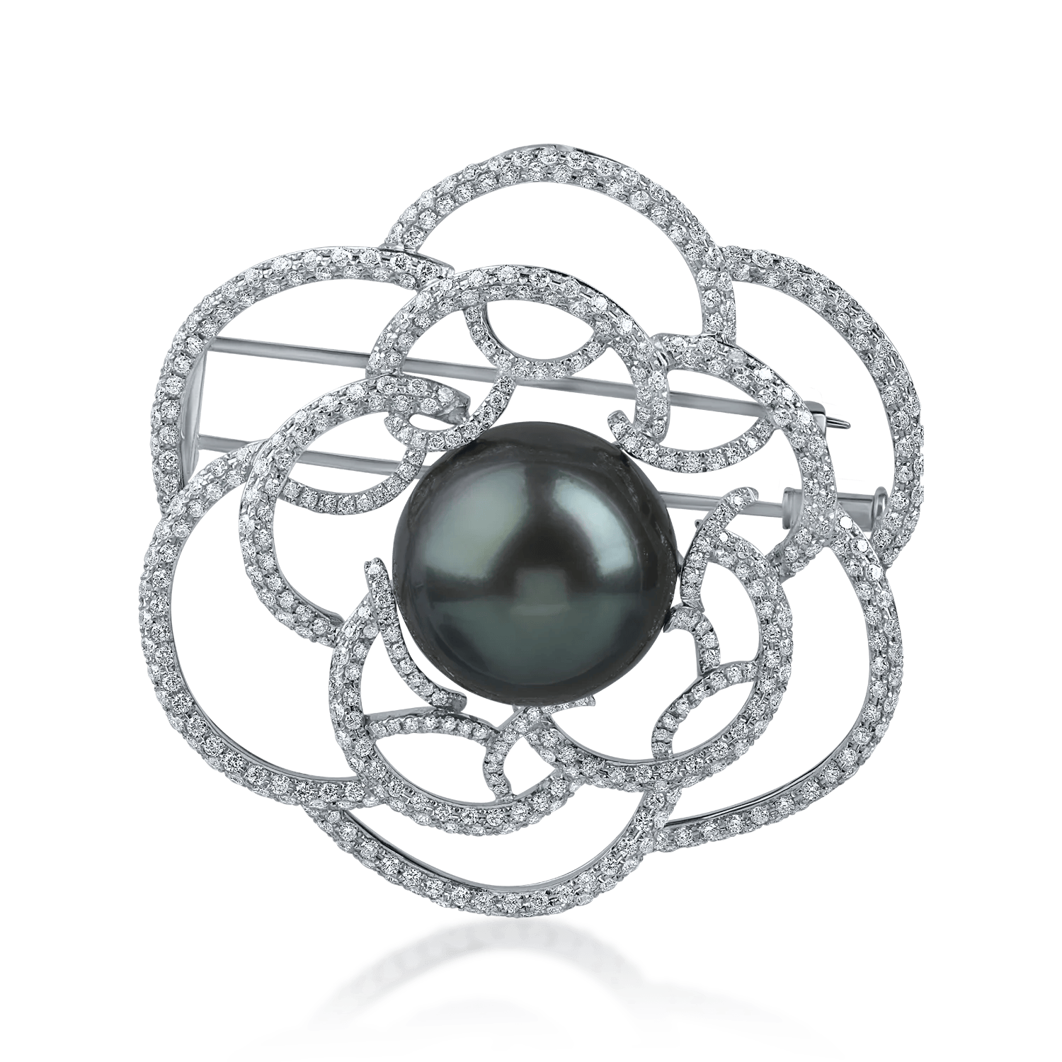 Brosă floare din aur alb cu perlă de cultură și diamante de 2.97ct – Teilor Brosă floare din aur alb cu perlă de cultură și diamante de 2.97ct – Teilor