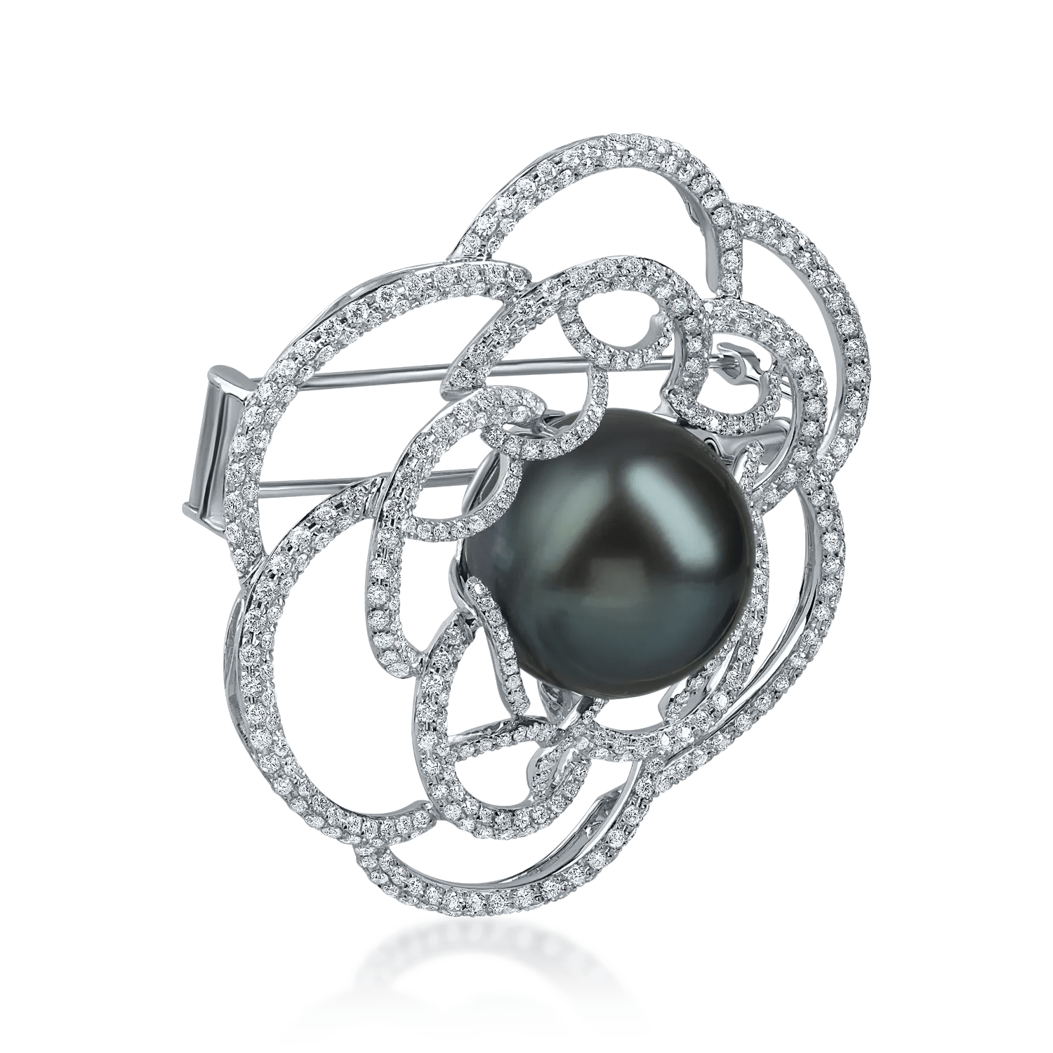 Broșa din aur alb cu perlă și diamante 2.97ct Broșa din aur alb cu perlă și diamante 2.97ct