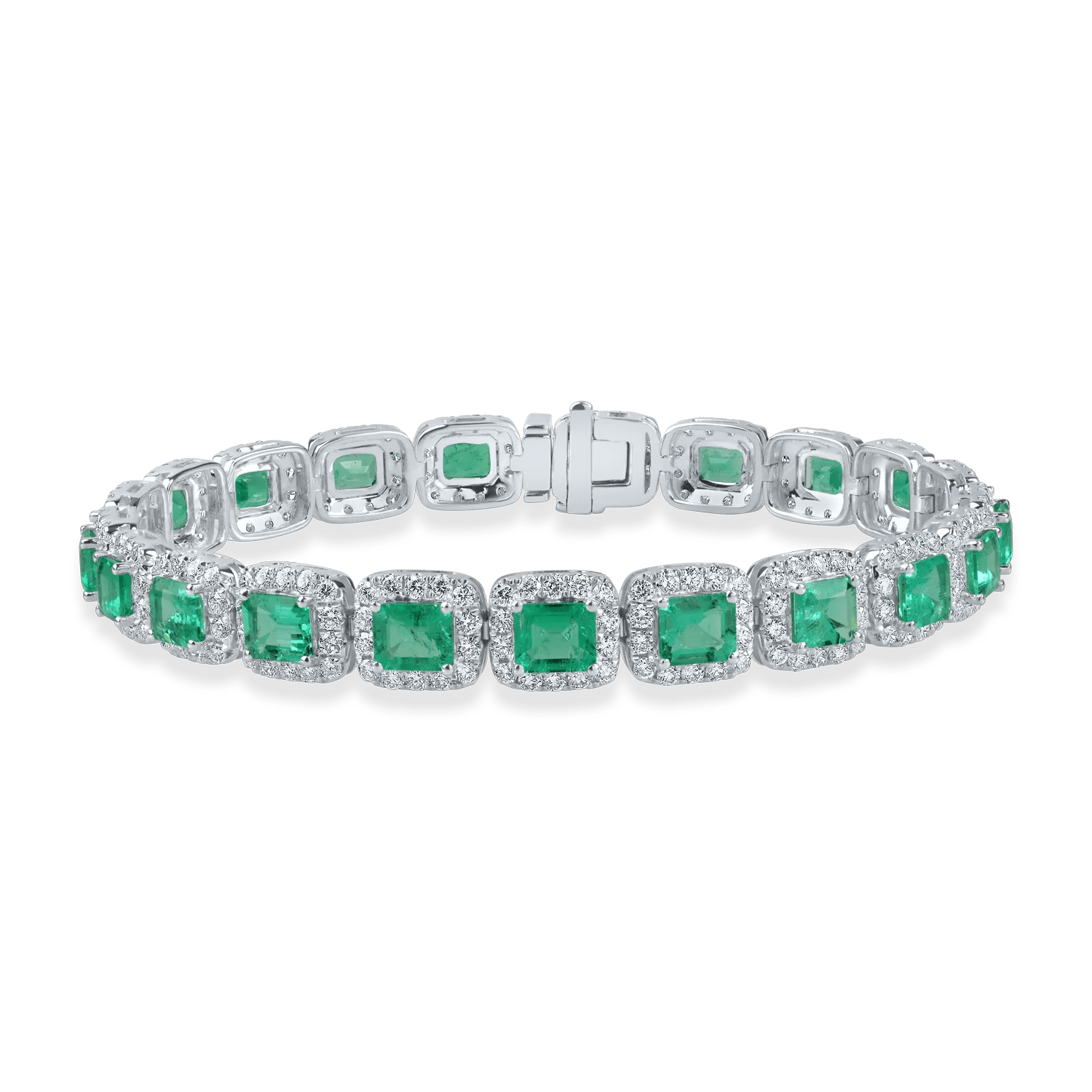 Brățară tennis din aur alb cu diamante pear de 1.46ct și smaralde square de 6.93ct Brățară tennis din aur alb cu diamante pear de 1.46ct și smaralde square de 6.93ct