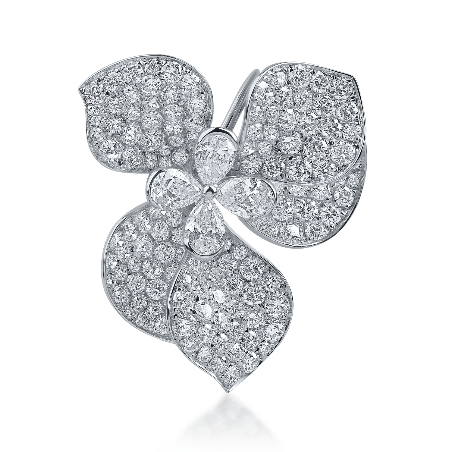 Pandantiv floral din aur alb cu diamante pear și rotunde de 2.65ct Pandantiv floral din aur alb cu diamante pear și rotunde de 2.65ct