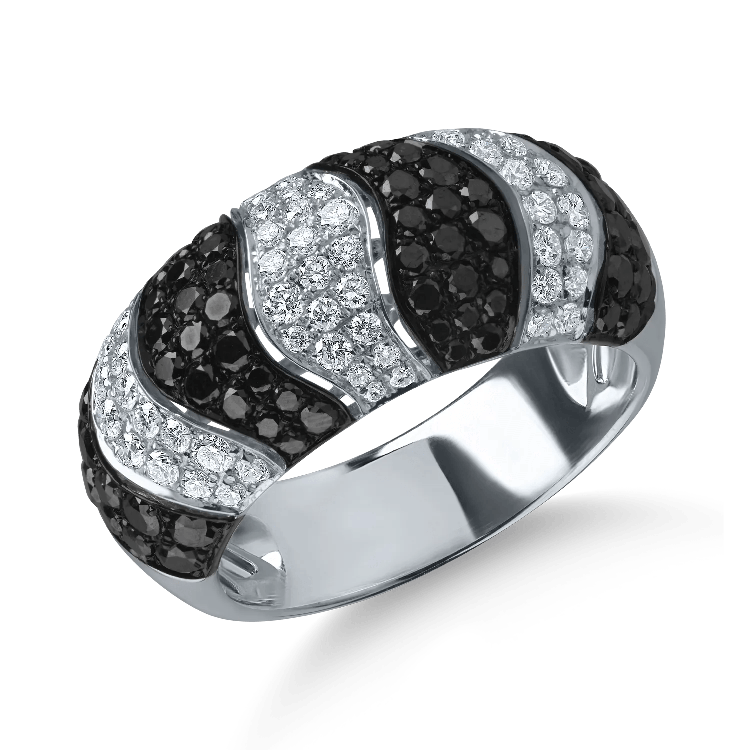 Inel din aur alb cu diamante negre și incolore de 1.61ct Inel din aur alb cu diamante negre și incolore de 1.61ct