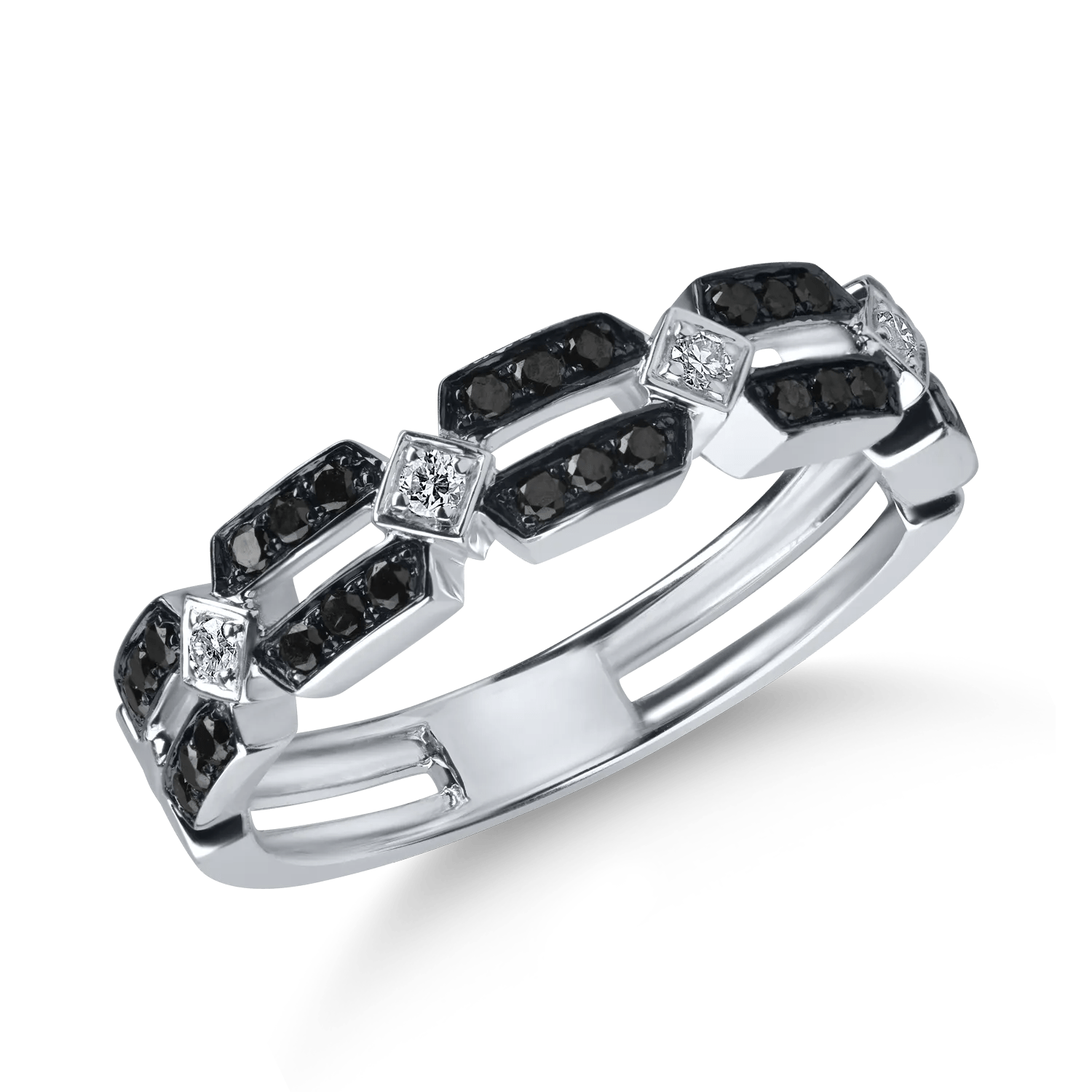 Inel din aur alb cu diamante negre și încolore de 0.33ct Inel din aur alb cu diamante negre și încolore de 0.33ct