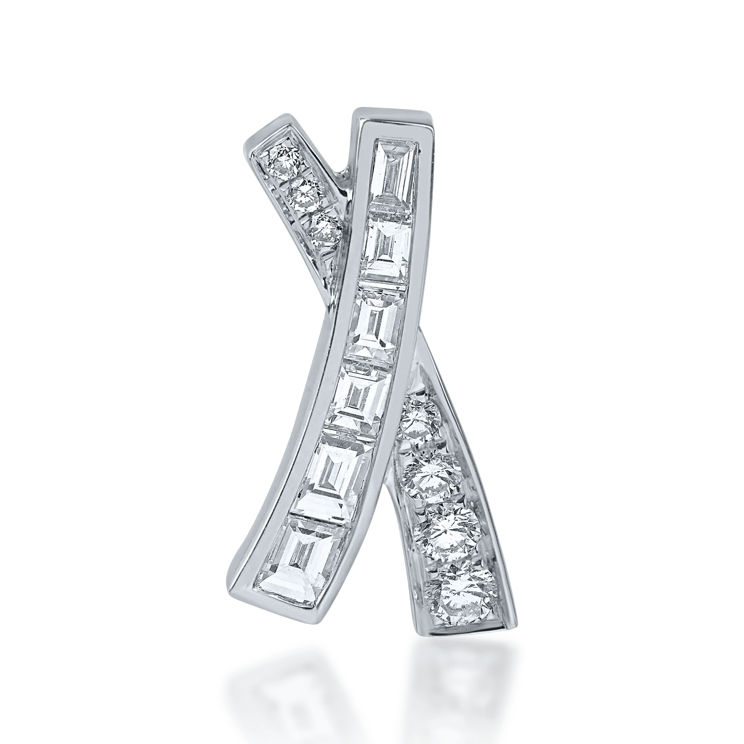 Pandantiv din aur alb cu diamante baguette și rotunde de 0.39ct Pandantiv din aur alb cu diamante baguette și rotunde de 0.39ct