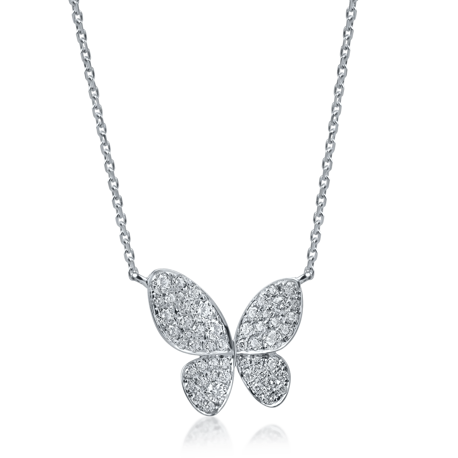 Lanț cu pandantiv fluture din aur alb cu diamante de 0.5ct Lanț cu pandantiv fluture din aur alb cu diamante de 0.5ct