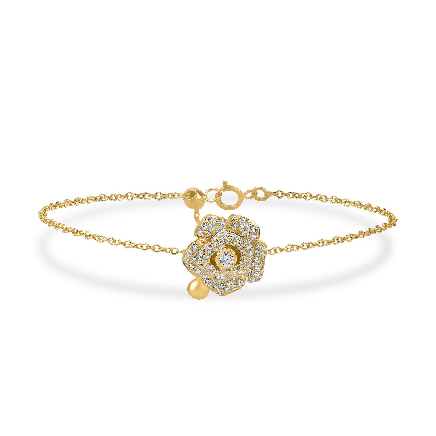 Brățară cu pandantiv floare din aur galben și diamante de 0.43ct Brățară cu pandantiv floare din aur galben și diamante de 0.43ct