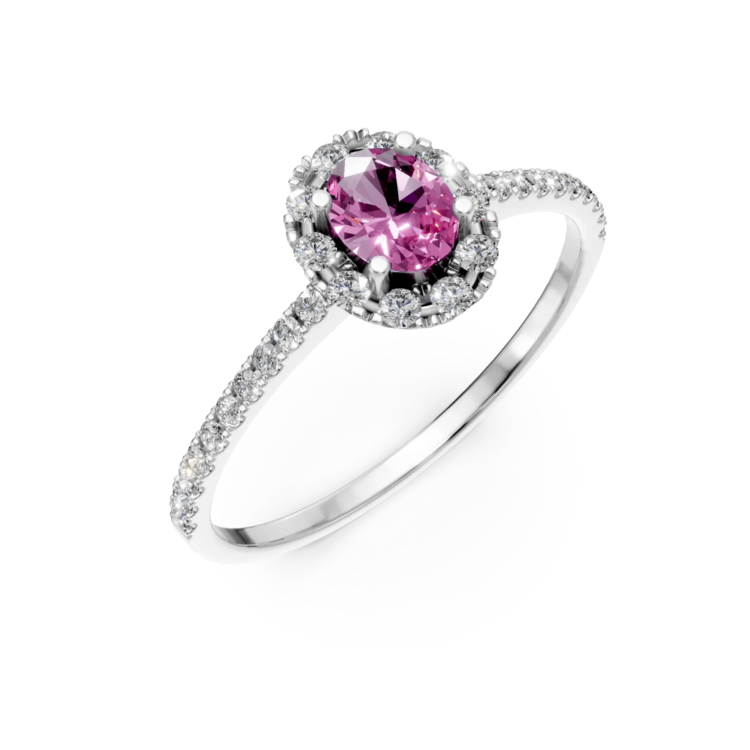 Inel din aur alb cu un rubin oval de 0.41ct și diamante de 0.3ct Inel din aur alb cu un rubin oval de 0.41ct și diamante de 0.3ct