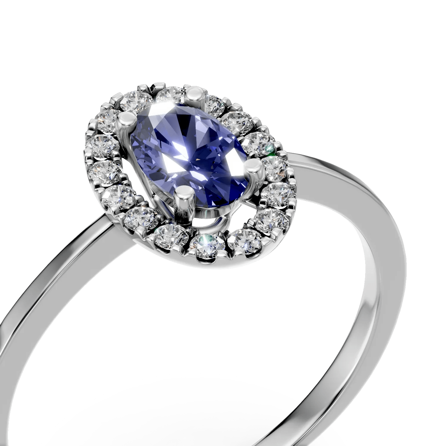 Inel din aur alb cu safir și diamante Inel din aur alb cu safir și diamante